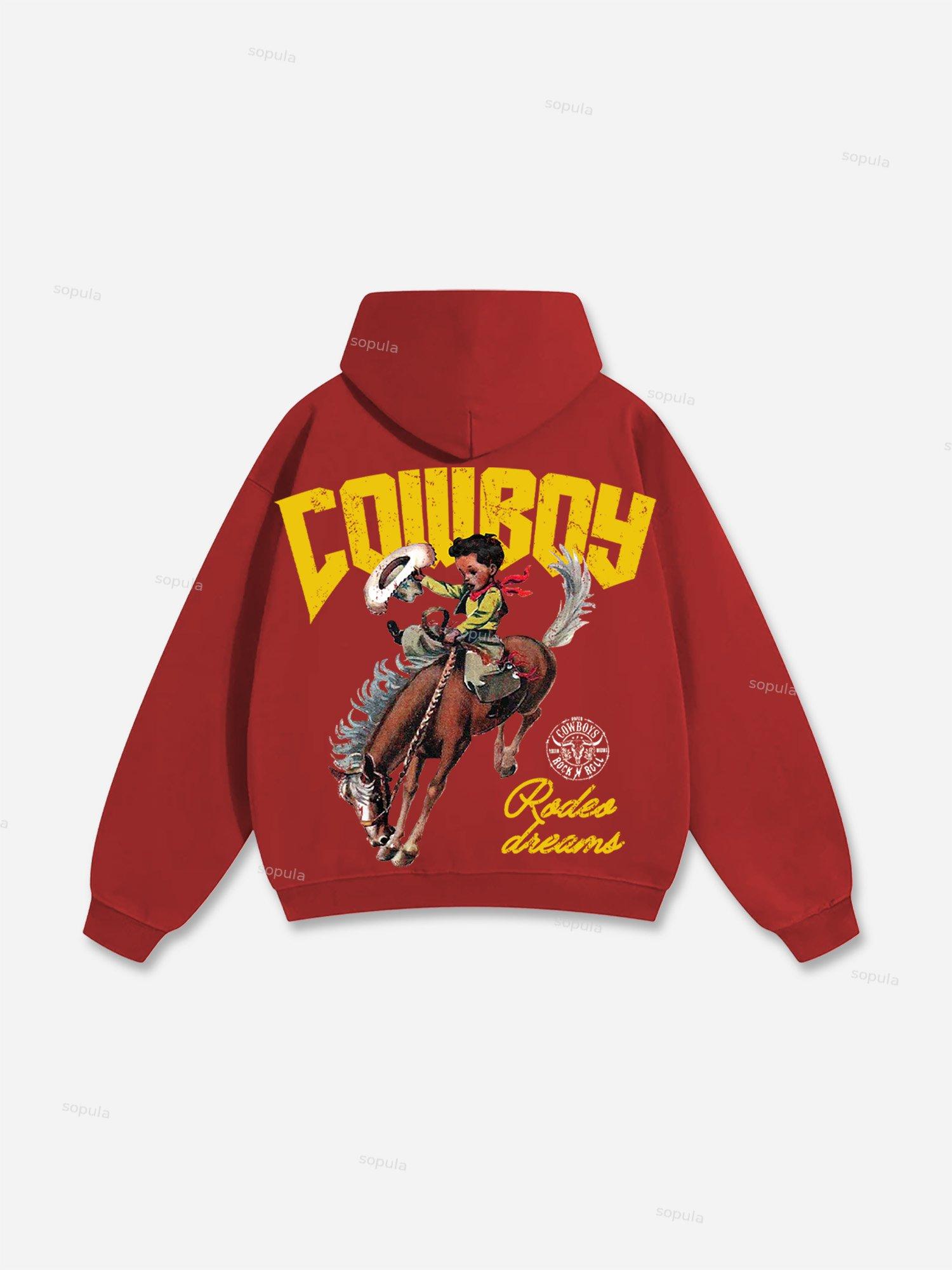 Cowboy Rodeo Dreams Print Cotton Hoodie Product Image