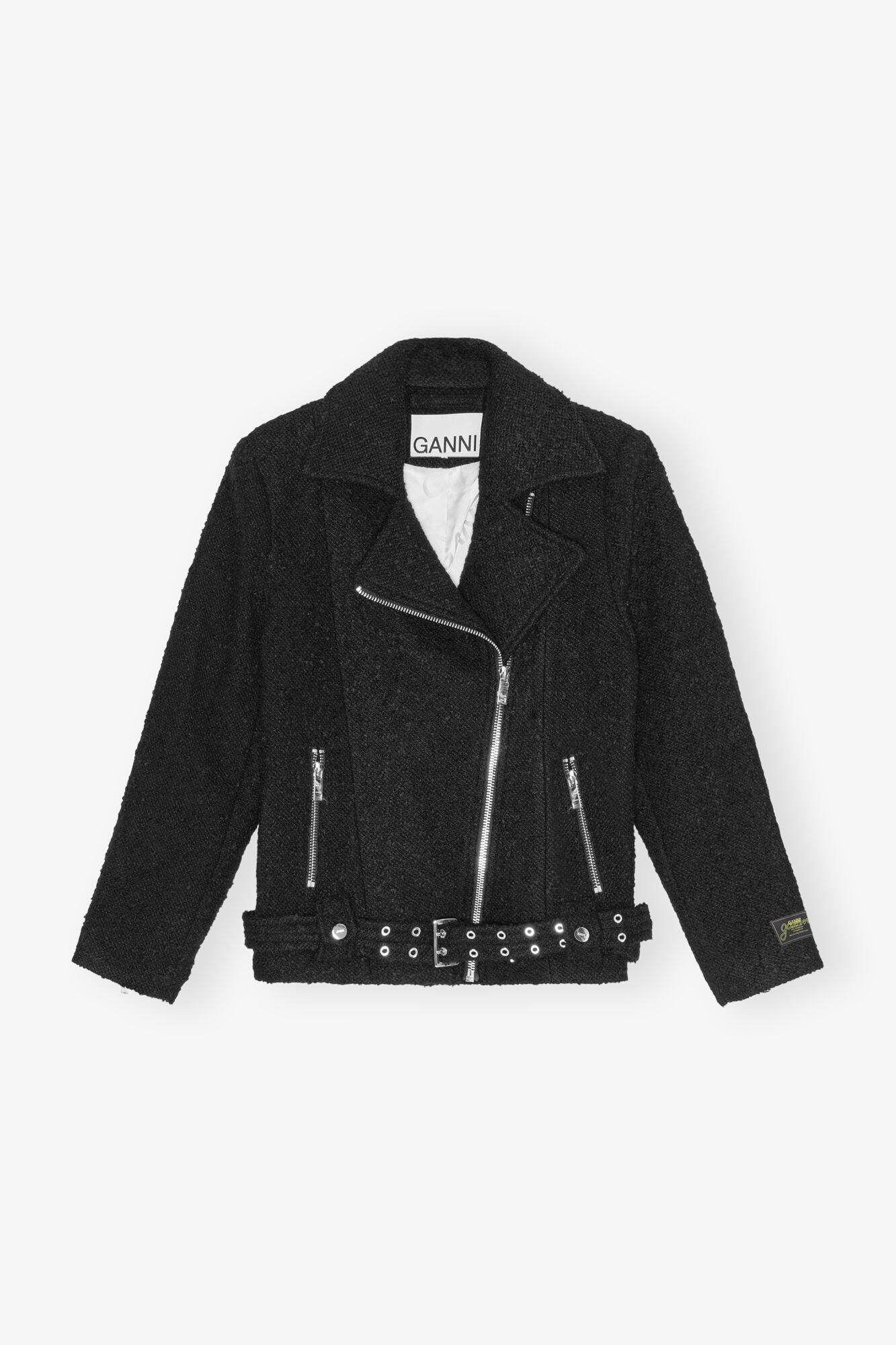 Black Textured Boucle Wool Jacket Product Image