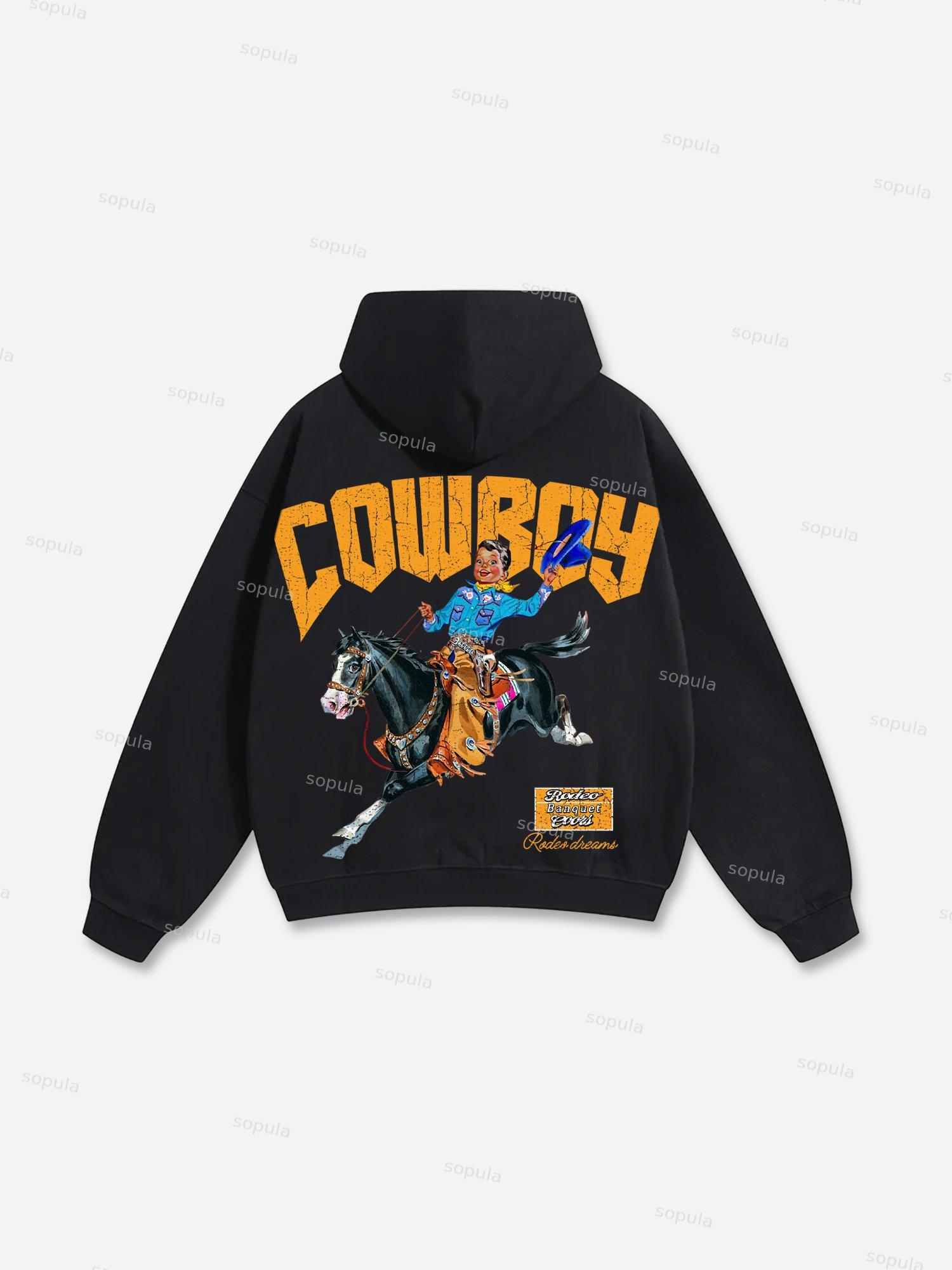Cowboy Rodeo Dreams Print Cotton Hoodie Product Image