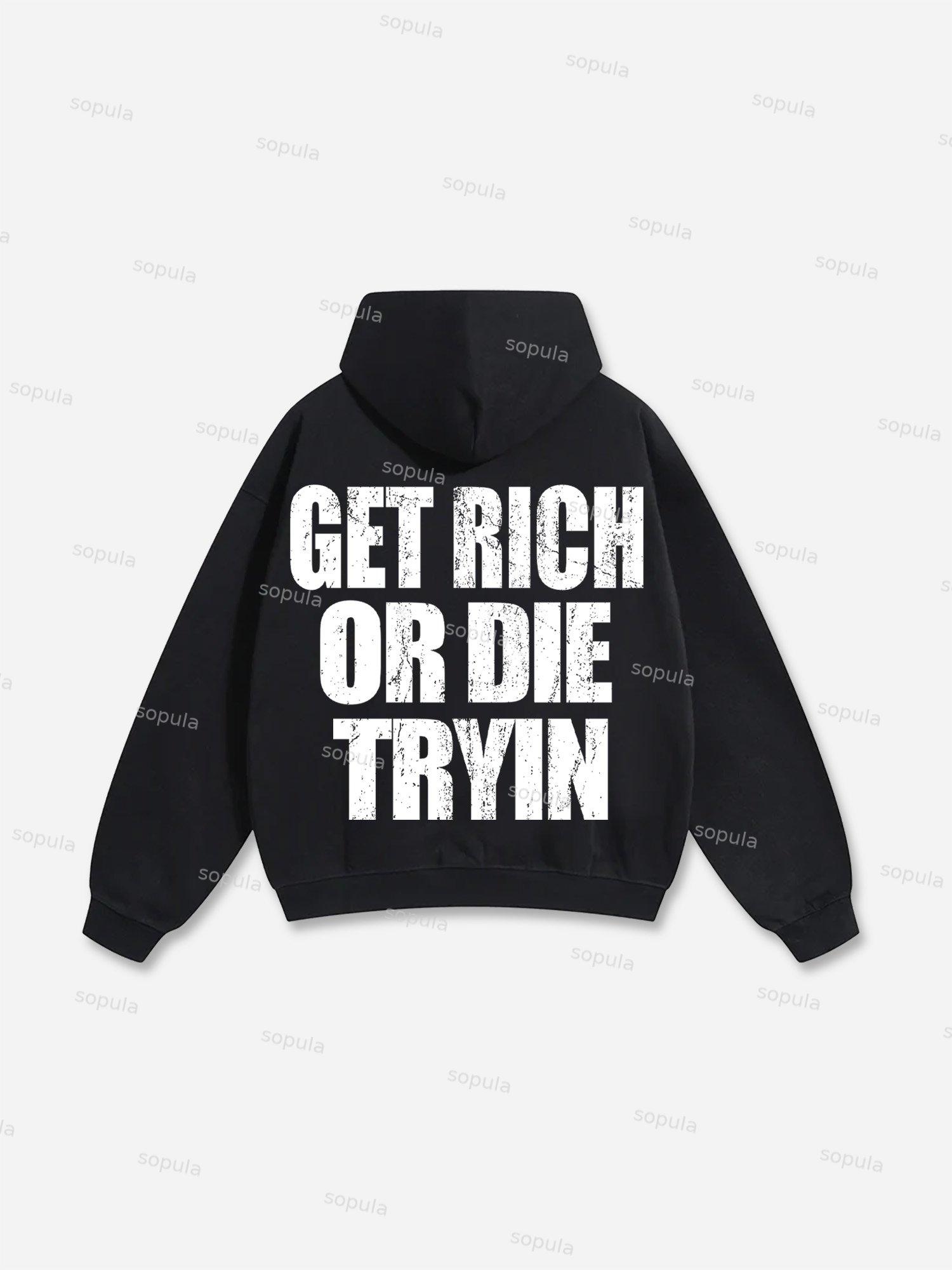 Get Rich Money Portrait Print Cotton Hoodie Product Image