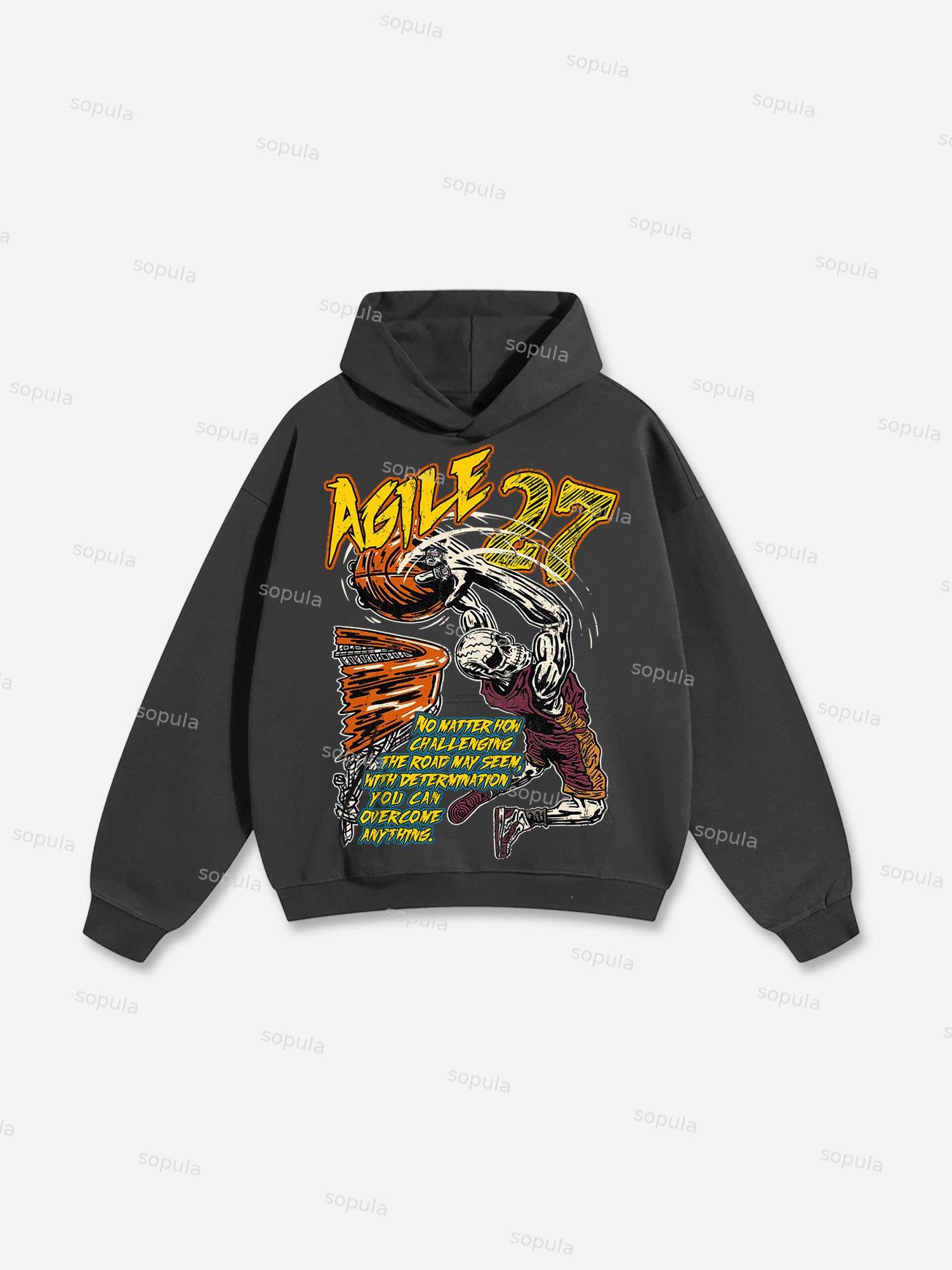 Shooting Basketball Graphic Print Cotton Hoodie Product Image