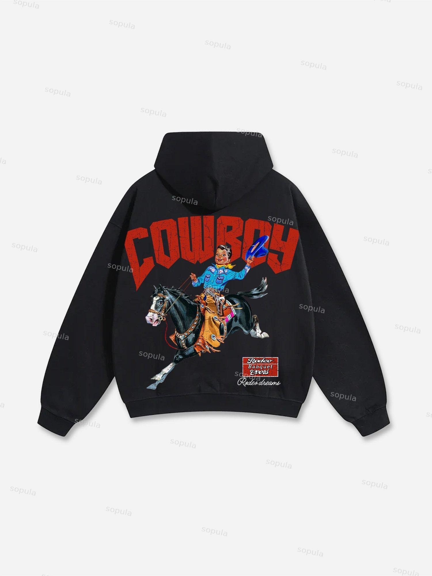 Cowboy Rodeo Dreams Print Cotton Hoodie Product Image