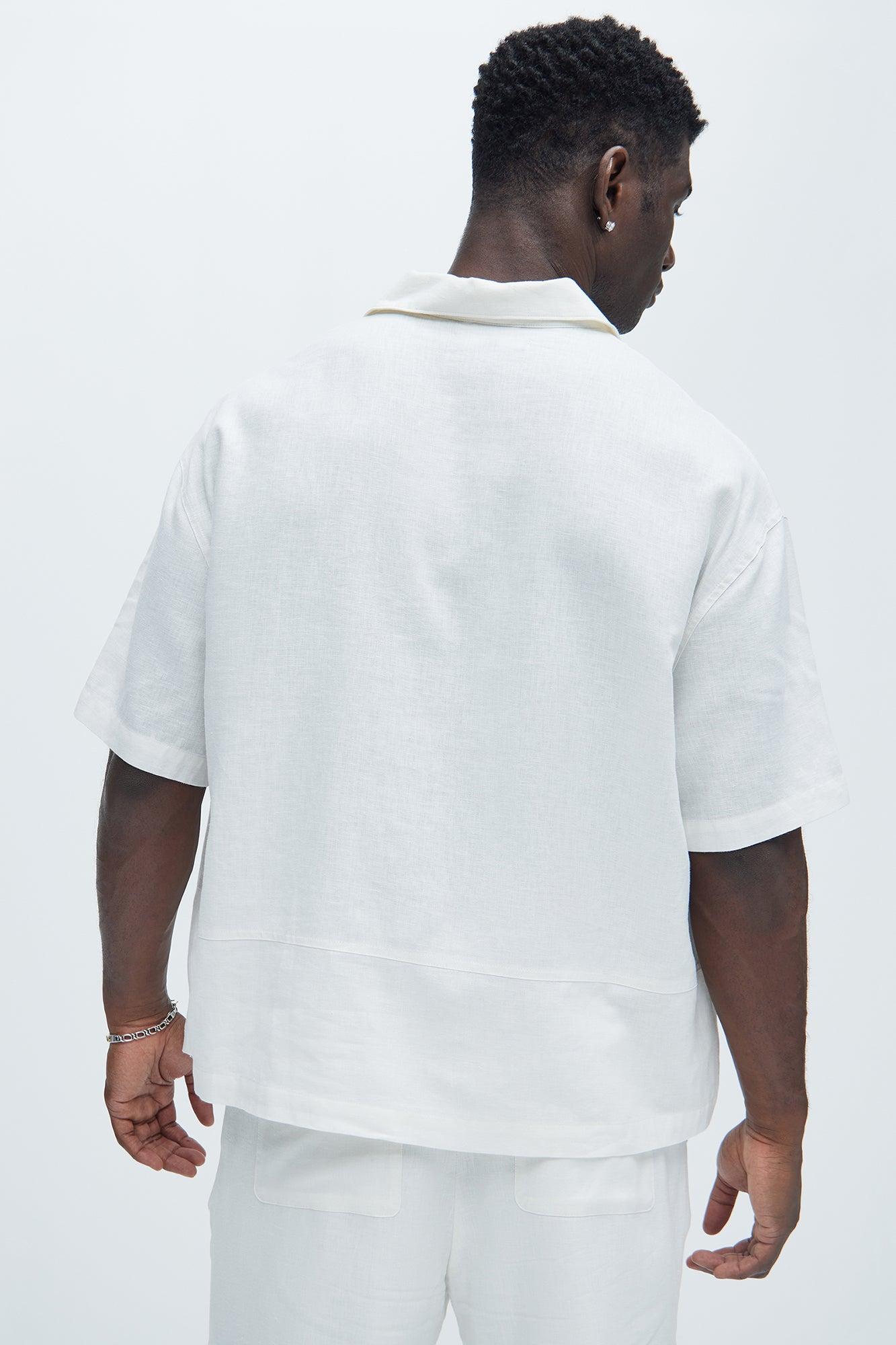 Bahamas Linen Cuban Boxy Shirt - White Product Image