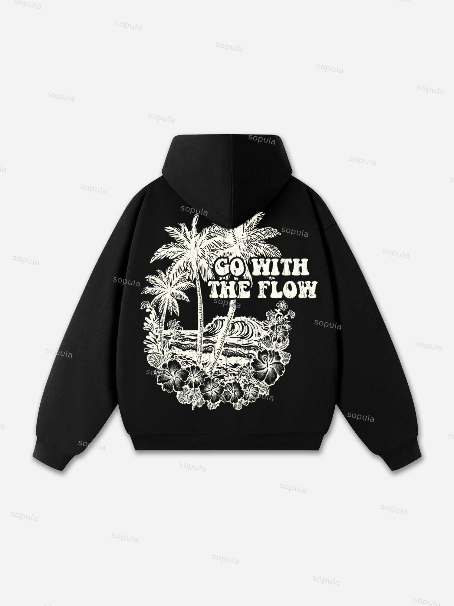 Go With The Flow Coconut Tree And Waves Graphic Oversized Hoodie Product Image
