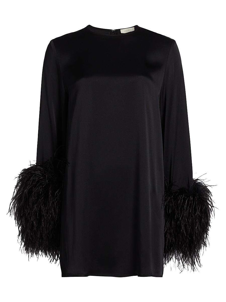 Womens Double-Face Satin Feather-Cuff Minidress Product Image