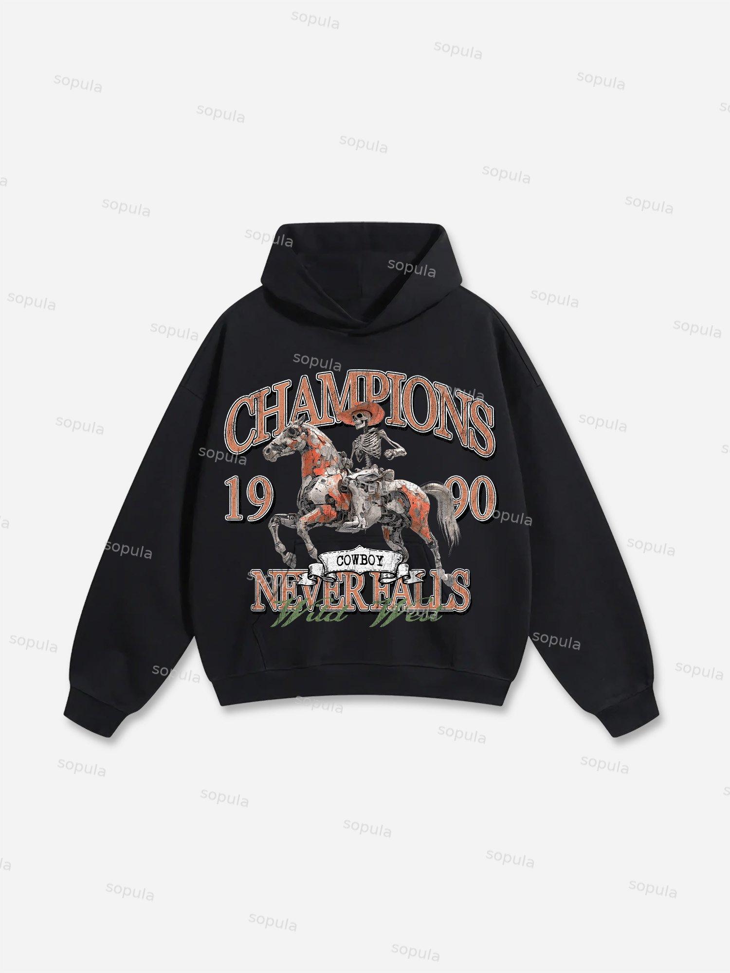 Champions Never Fall Cowboy Graphic Cotton Hoodie Product Image