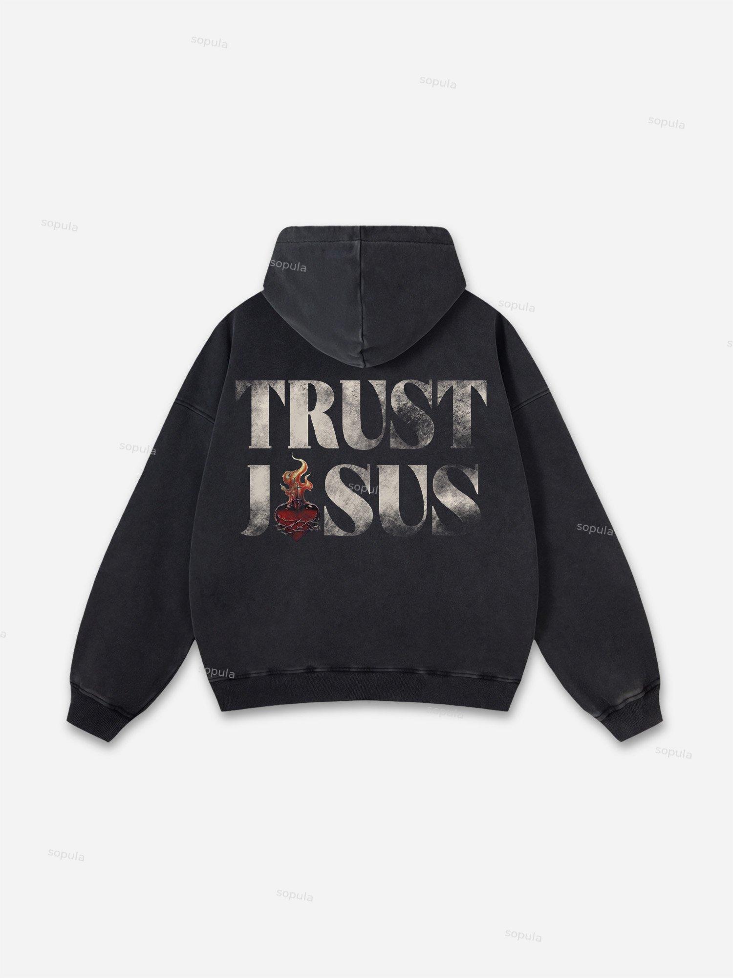 Sopula Trust Jesus Vintage Slogan Graphic Washed Hoodie Product Image