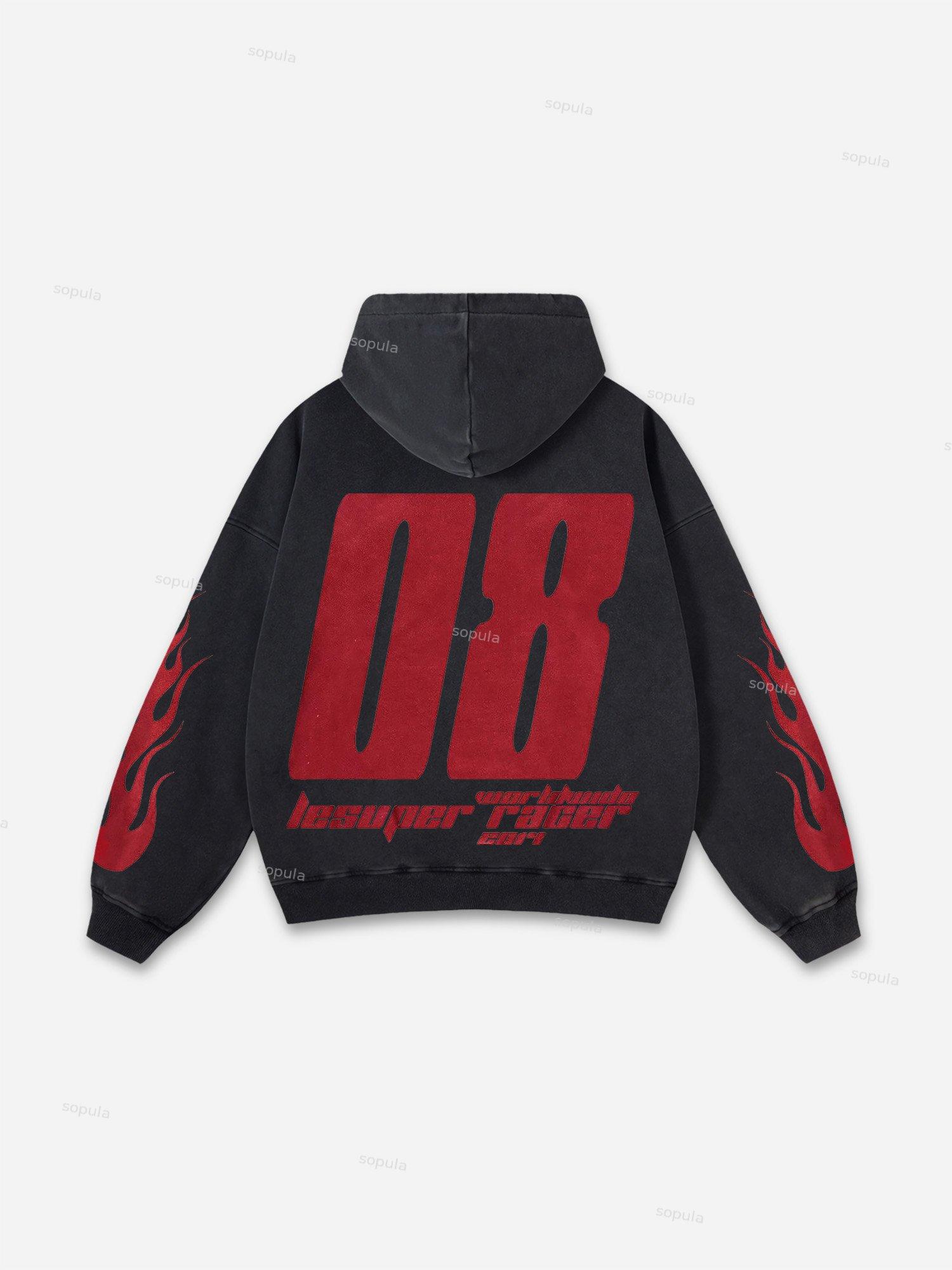 Sopula Vintage Angel Print Graphic Acid Washed Oversized Hoodie Product Image