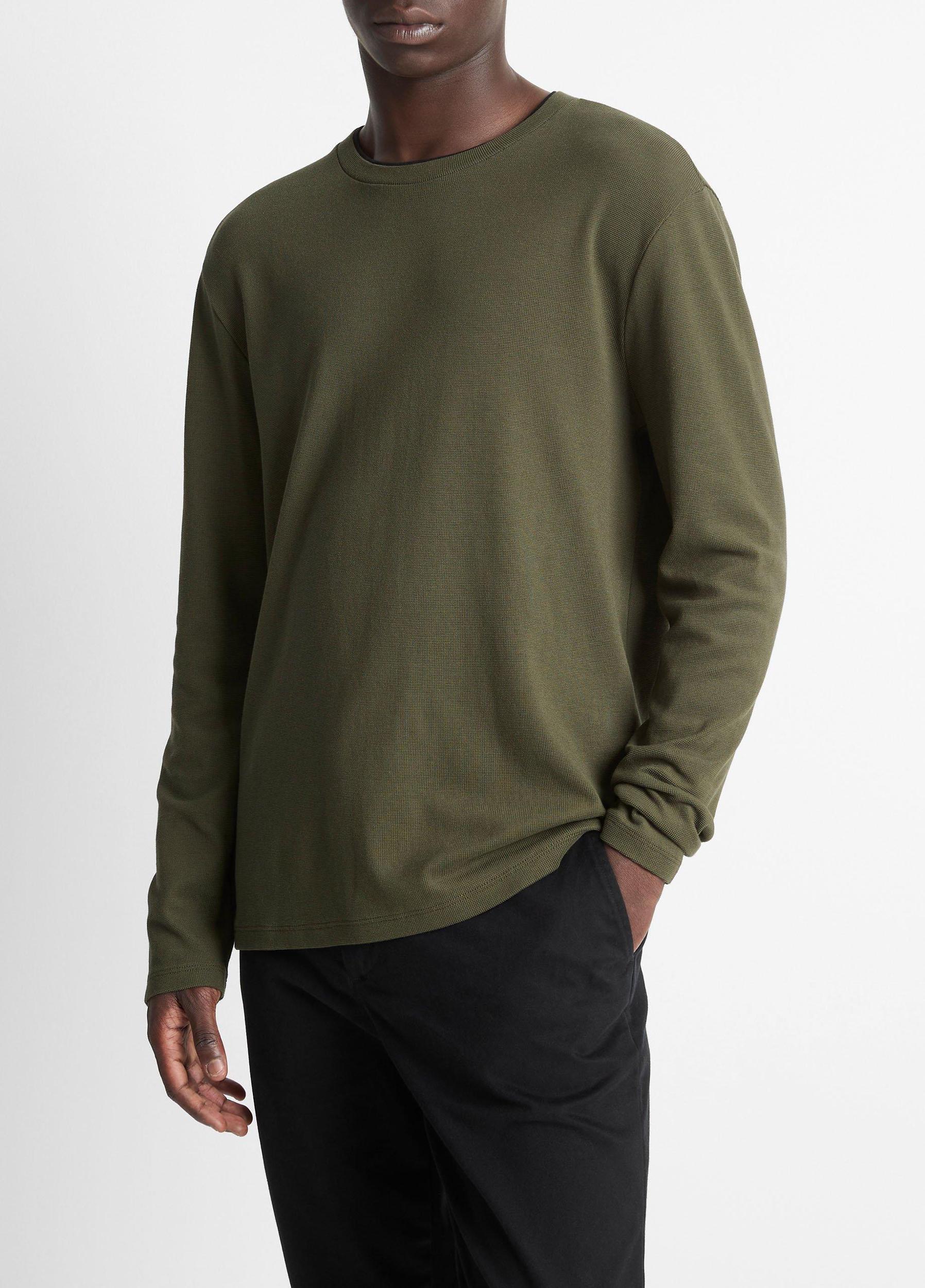 Micro-Waffle Pima Cotton Double-Collar Long-Sleeve T-Shirt Product Image
