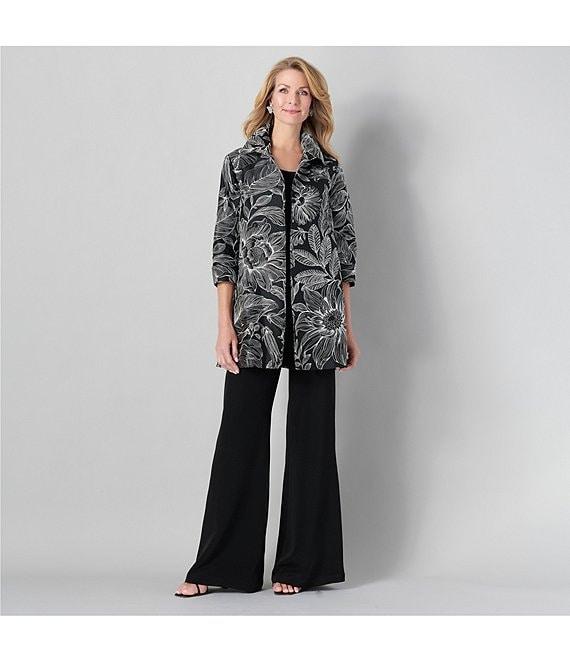 Caroline Rose Exotic Floral Embroidered Jacquard Spread Collar 3/4 Sleeve Statement Jacket Product Image