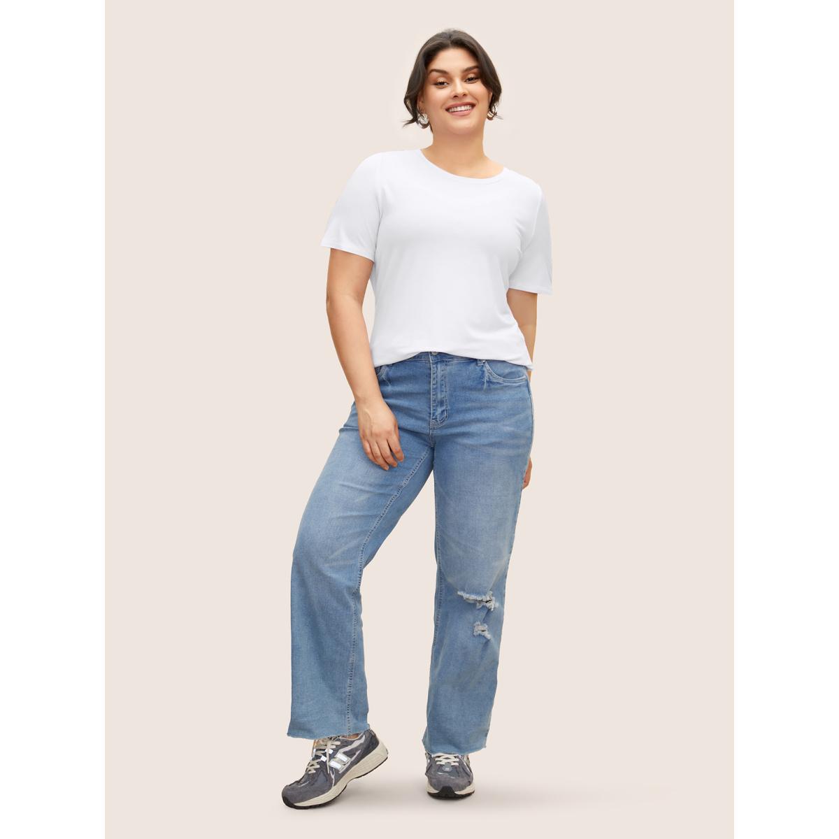 Plus Size Supersoft Essentials Solid Basic Knit T-shirt Originalwhite Women Leisure Non Round Neck Bodycon Casual T-shirts BloomChic 10/M Product Image