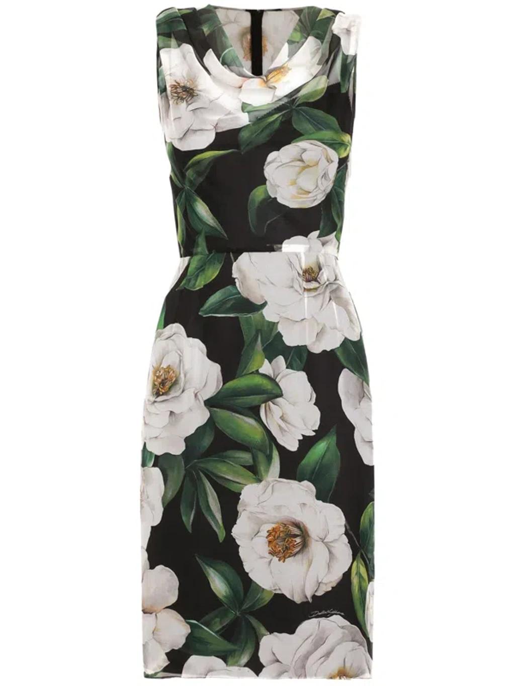 DOLCE & GABBANA Silk Dress With Floral Print Dresses Multicolor In Gardeniafnero Product Image