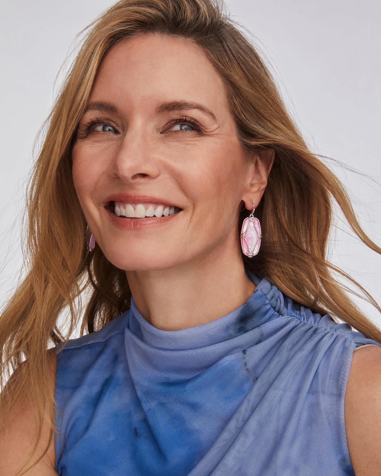 Elle Lattice Frame Silver Drop Earrings Product Image