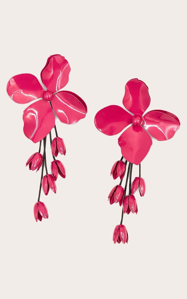 Fuchsia Statement Flower Earrings With Drape Detail Product Image