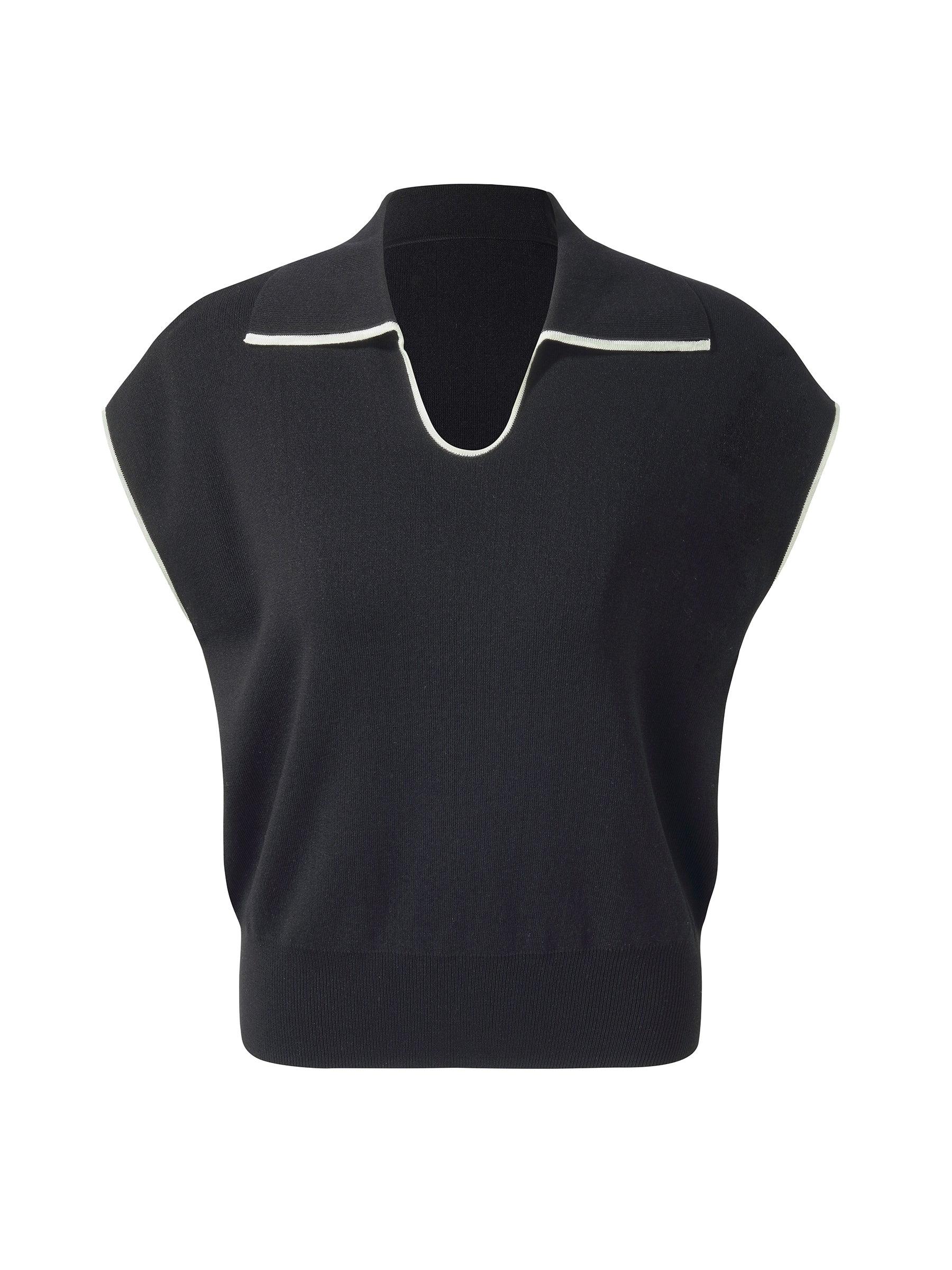 Tencel Blend Contrast Trim Women Knit Top Product Image