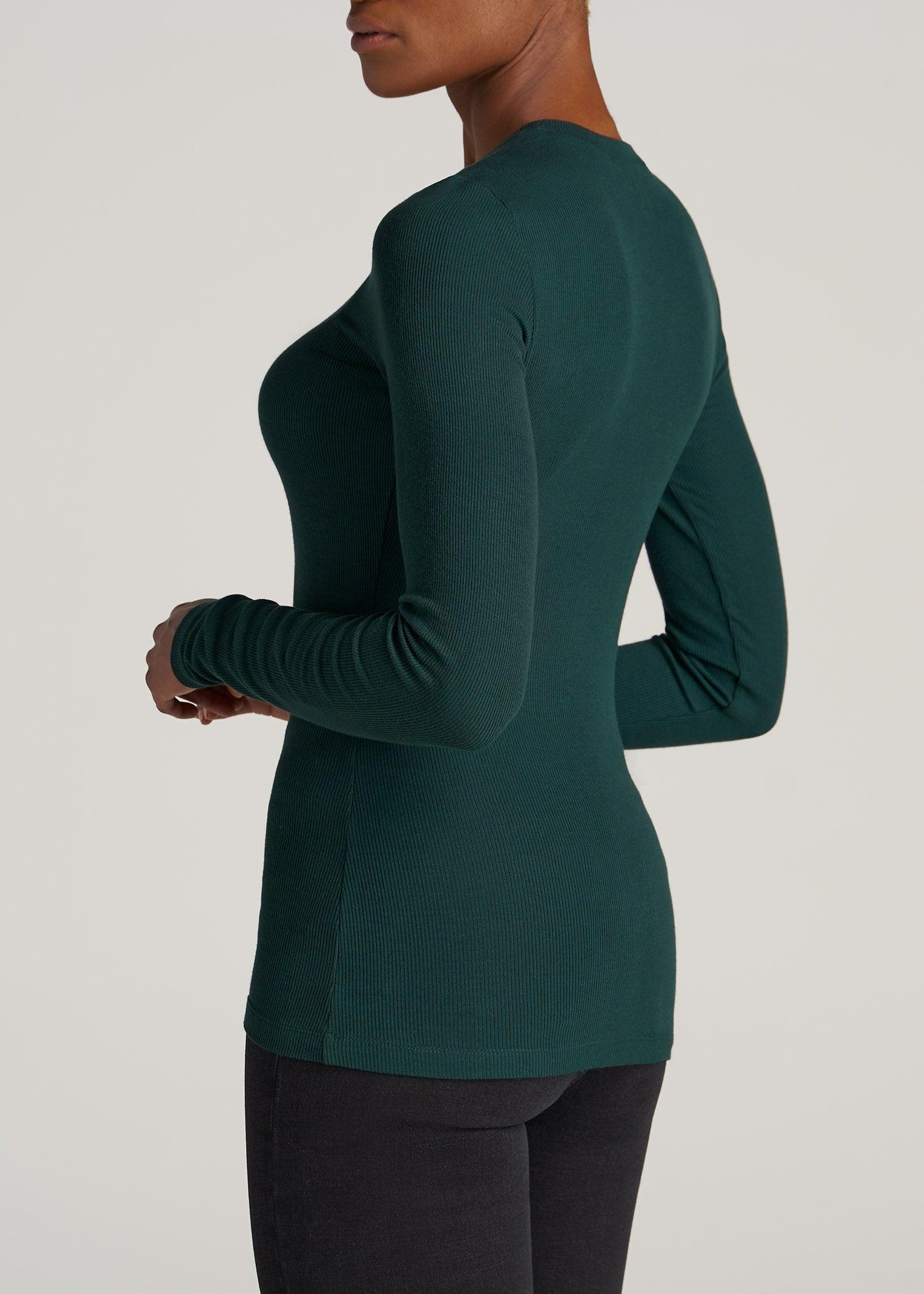 FITTED Ribbed Long Sleeve Tee for Tall Women in Emerald Product Image