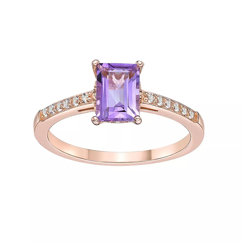 Gemminded 18k Rose Gold Over Silver Amethyst & White Topaz Ring, Women's, Size: 5, Pink Tone Product Image