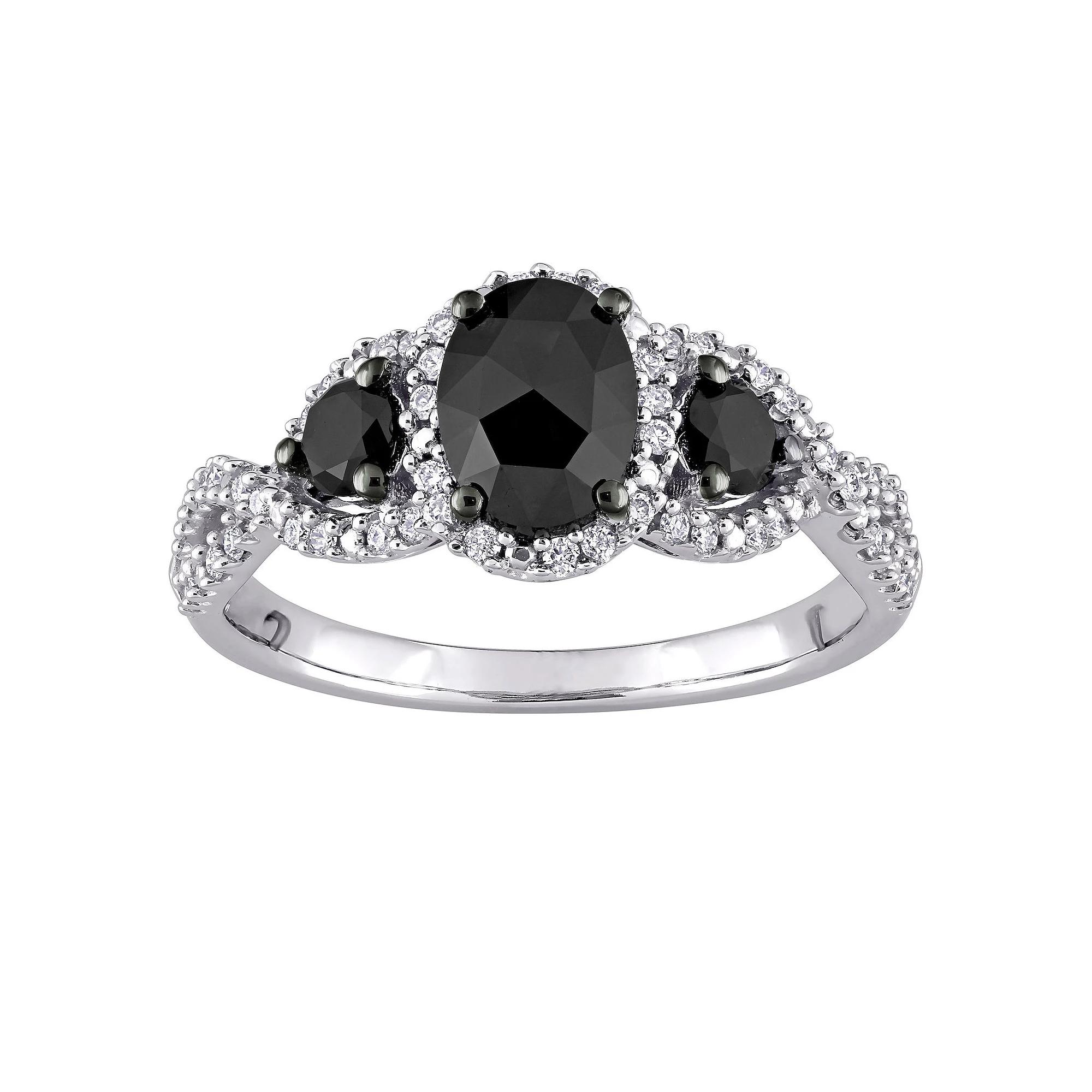 Stella Grace 14k White Gold 1 1/3 Carat T.W. Black & White Diamond 3-Stone Engagement Ring, Women's Product Image