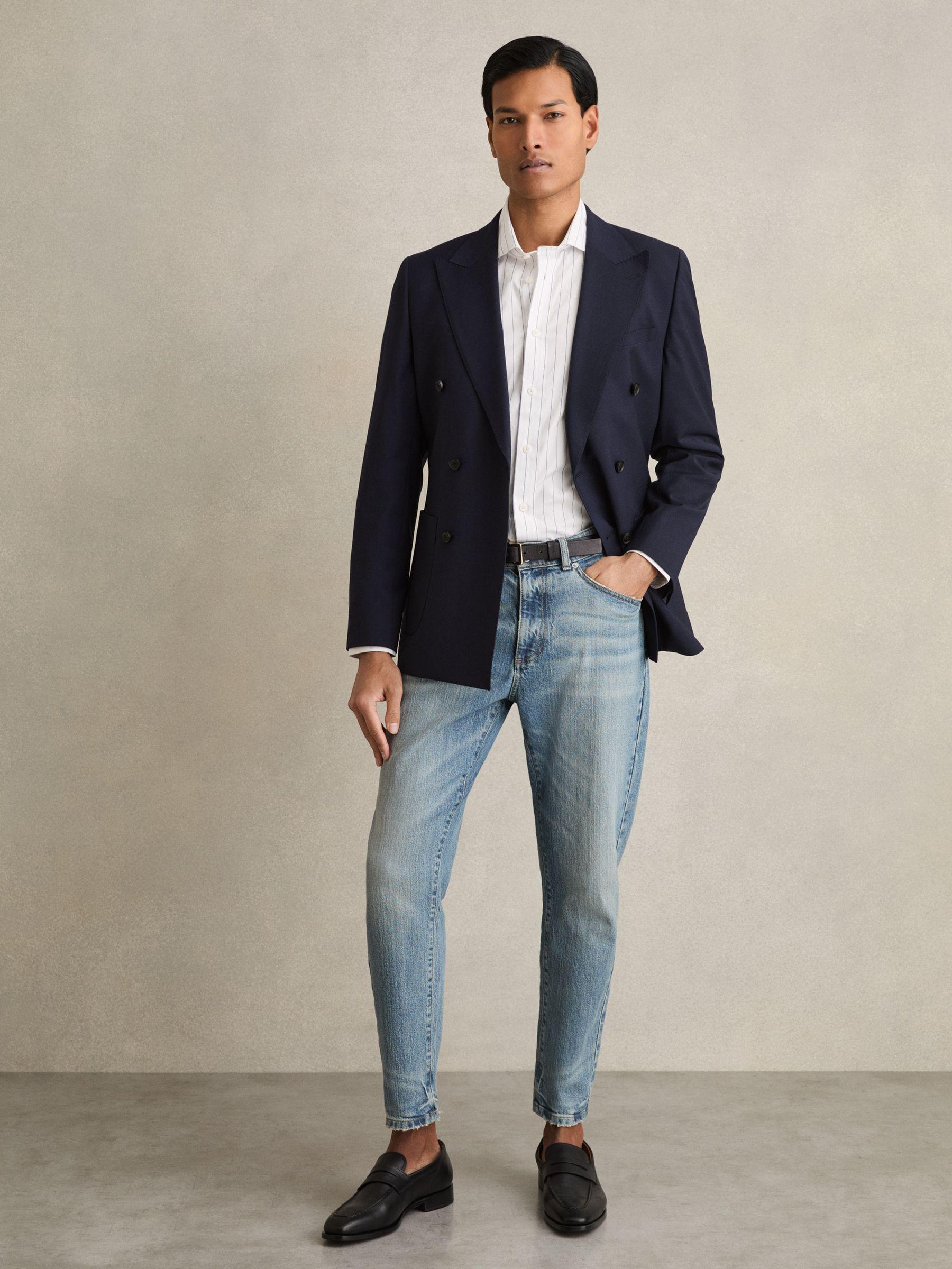 Cotton Cutaway Collar Stripe Shirt in Blue/White Product Image