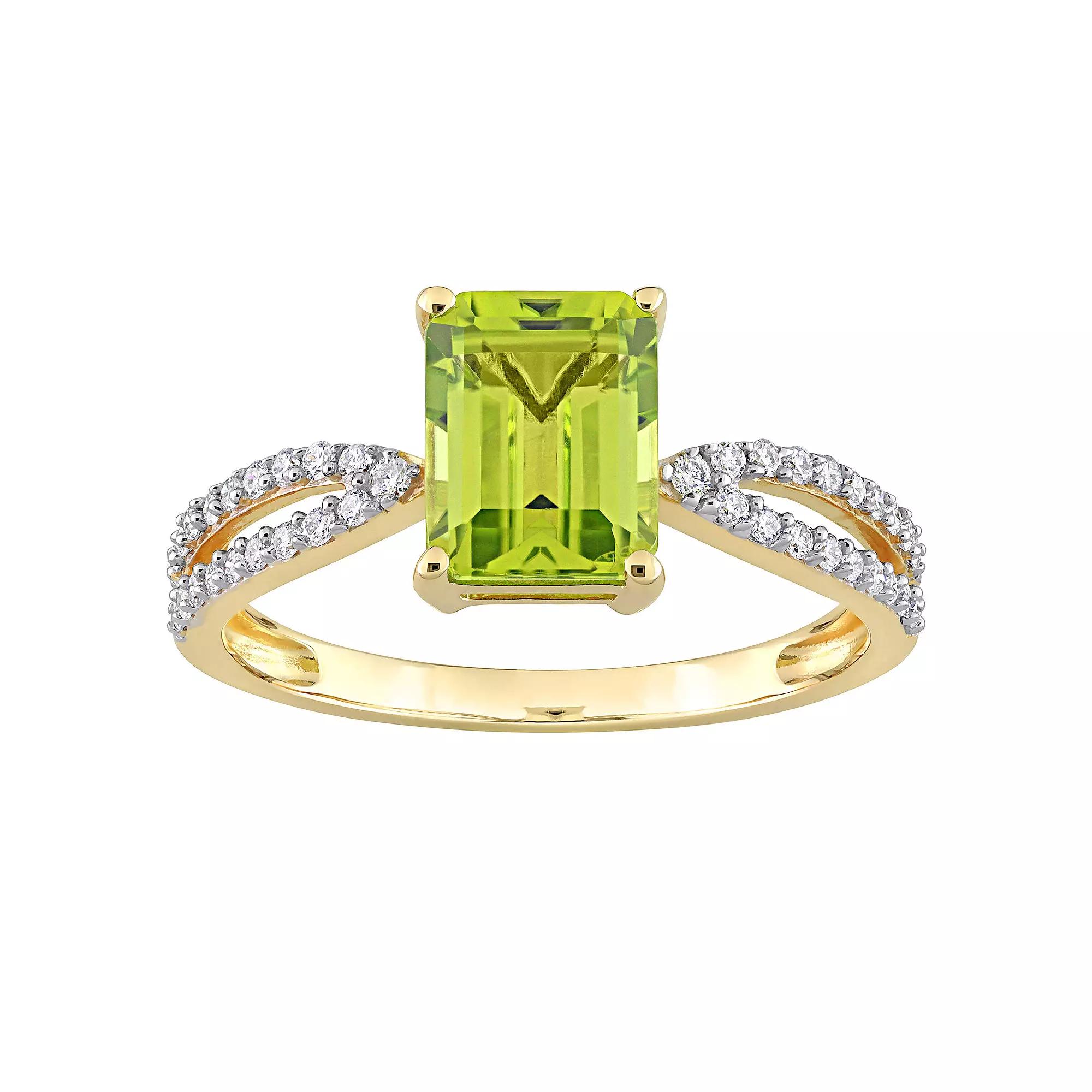 Stella Grace 14k Gold Peridot & 1/5 Carat T.W. Diamond Crossover Engagement Ring, Women's, Size: 6 Product Image