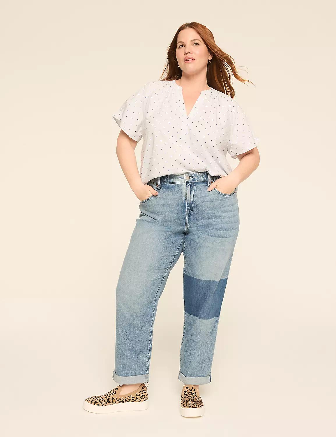 Flutter-Sleeve Notch-Neck Textured Popover Blouse Product Image