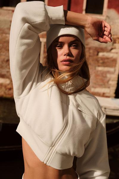 Polar Fleece Cropped Wintry Mix Jacket - Ivory Product Image