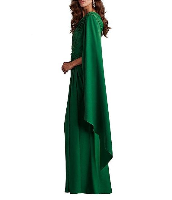 Tadashi Shoji One Shoulder Scarf Sleeve Side Twist Crepe Sheath Gown Product Image