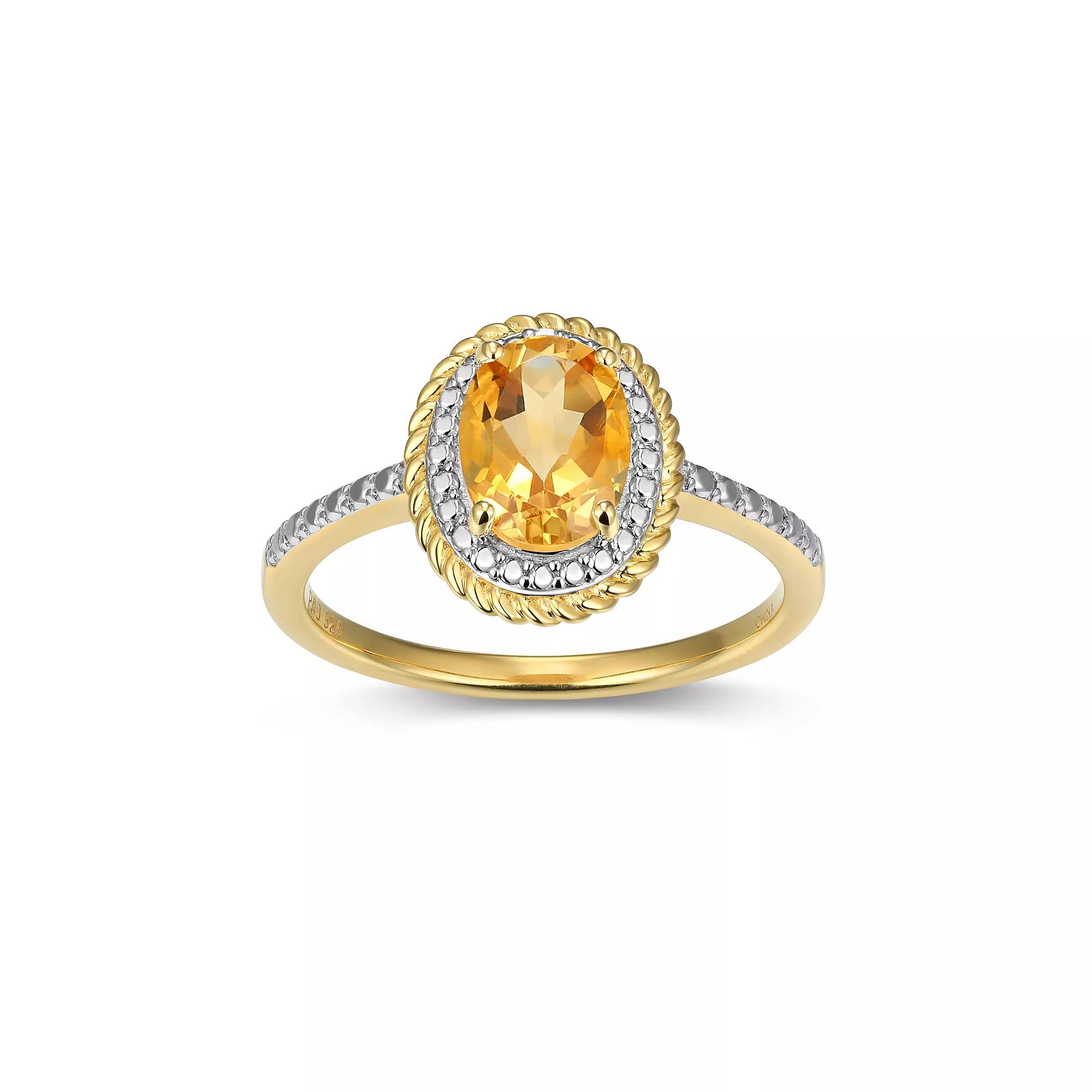 18k Gold Over Silver Gemstone & Diamond Accent Halo Ring, Women's, Size: 7, November Gen Citrine Product Image