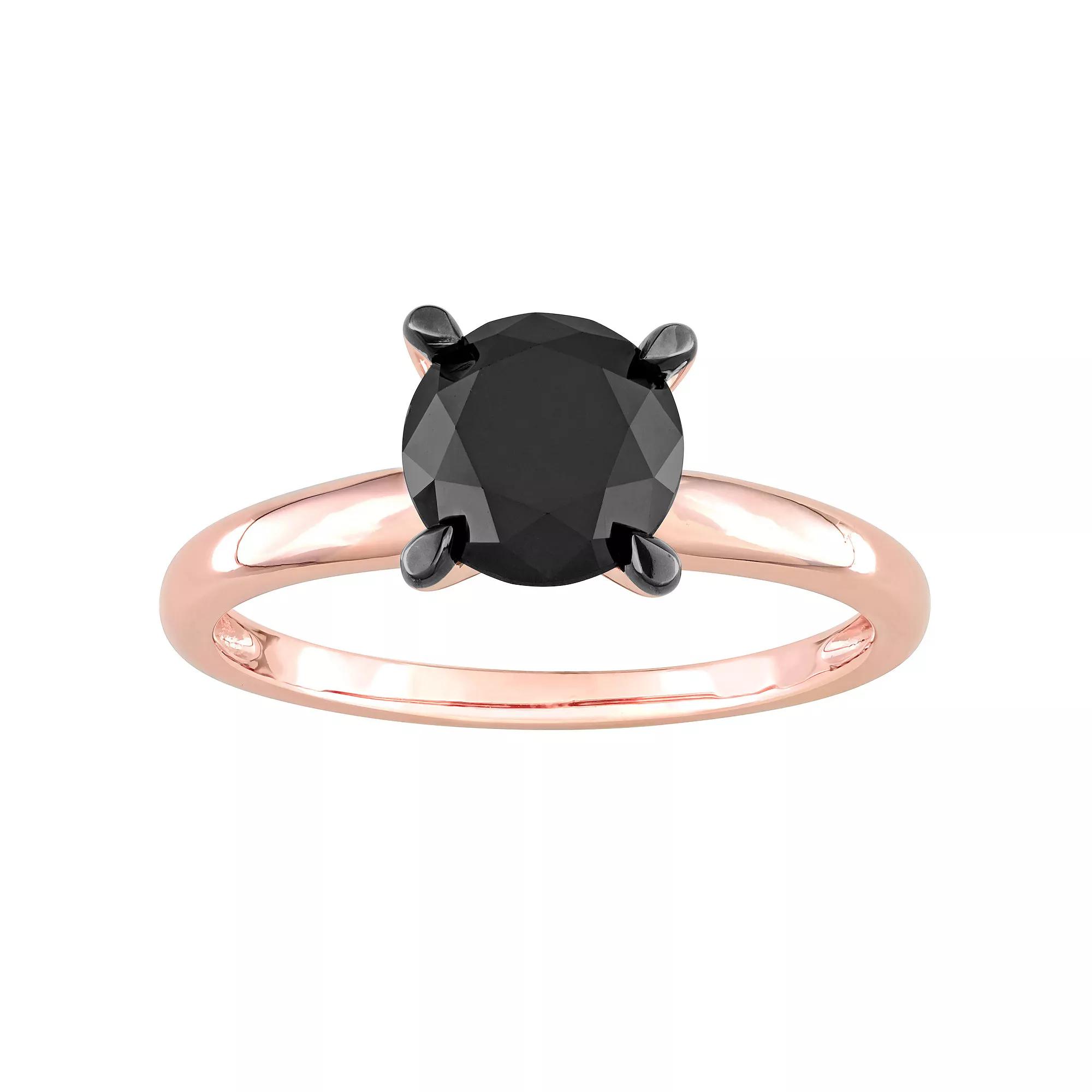 Stella Grace 14k Rose Gold 2 Carat T.W. Round Black Diamond Solitaire Engagement Ring, Women's, Size: 10 Product Image