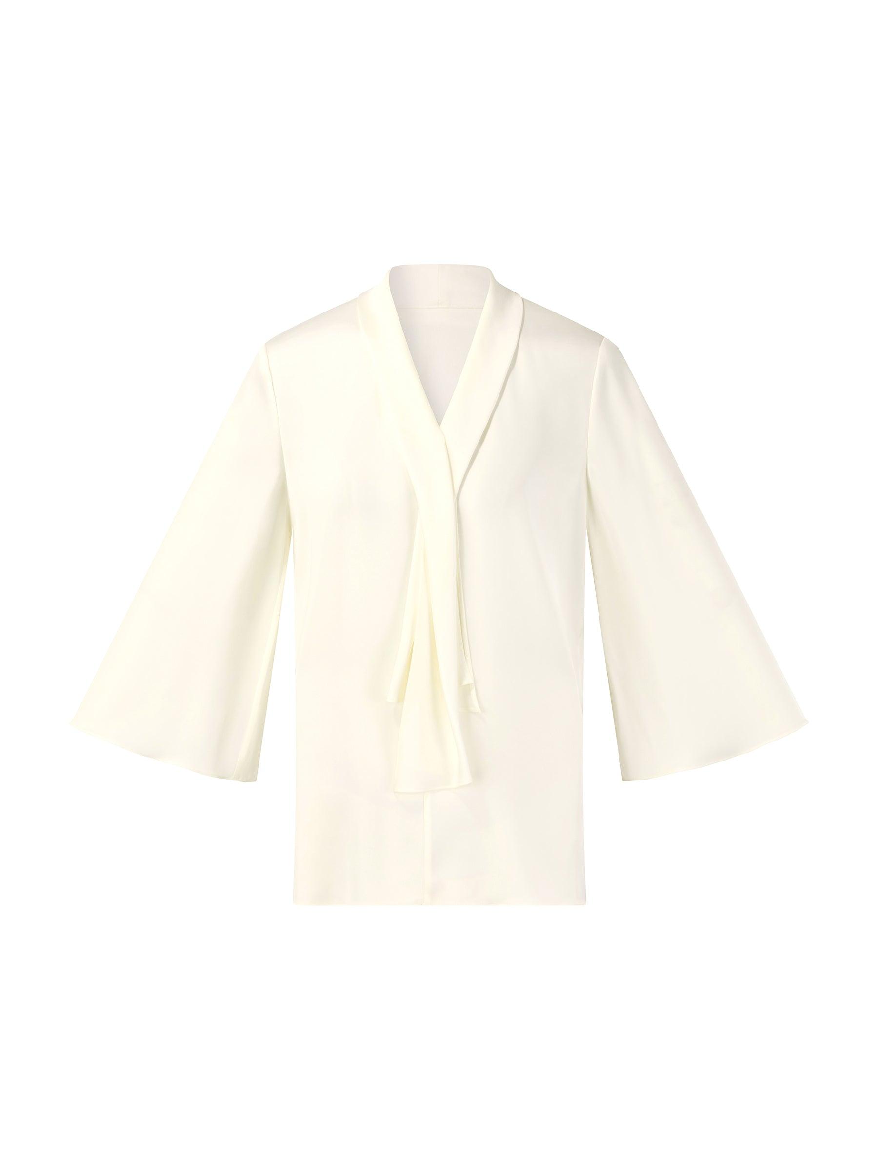 22MM Mulberry Silk Tie Neck Women 3/4 Sleeve Blouse Product Image