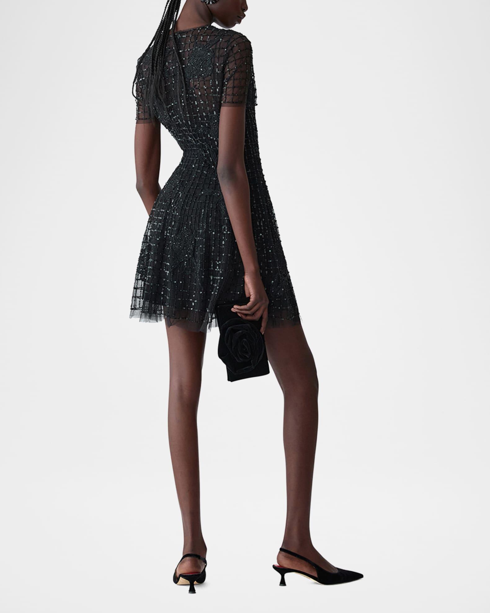 Embellished Tulle Short-Sleeve Mini Dress Product Image