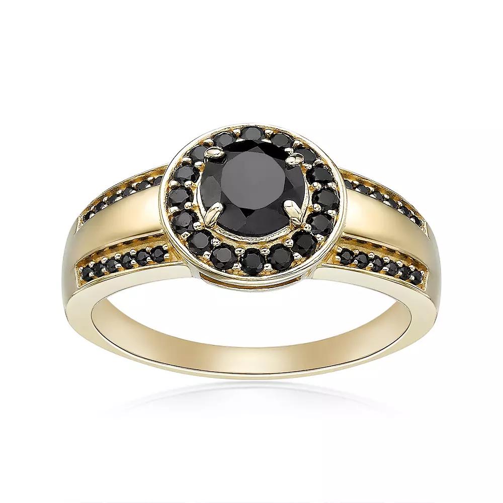 Gemminded 18k Gold Over Silver Onyx & Black Spinel Halo Ring, Women's, Size: 6, Gold Tone Product Image