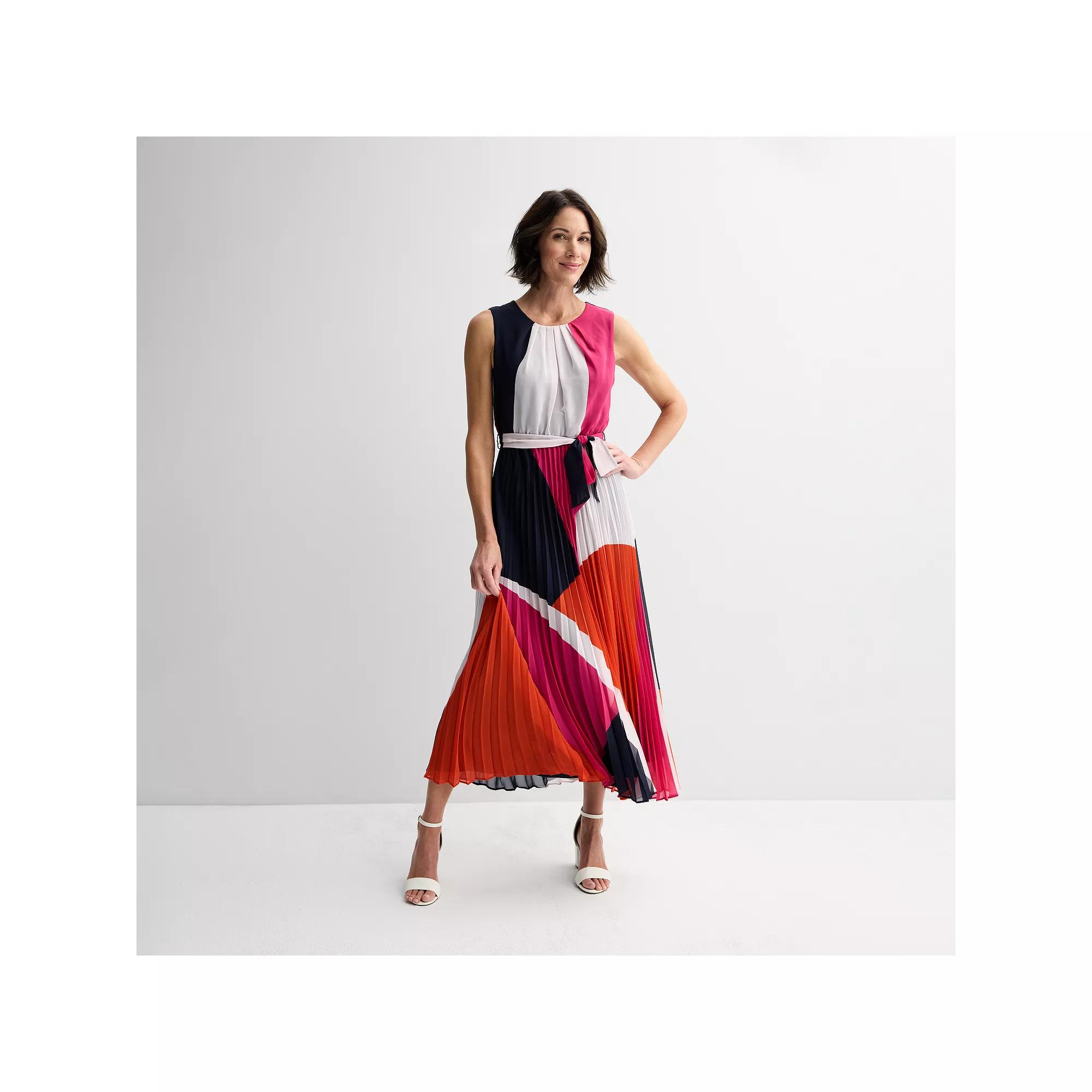 Women's Sandra Darren Sleeveless Chiffon Midi Dress, Size: 12, Pink Orange Abstract Product Image