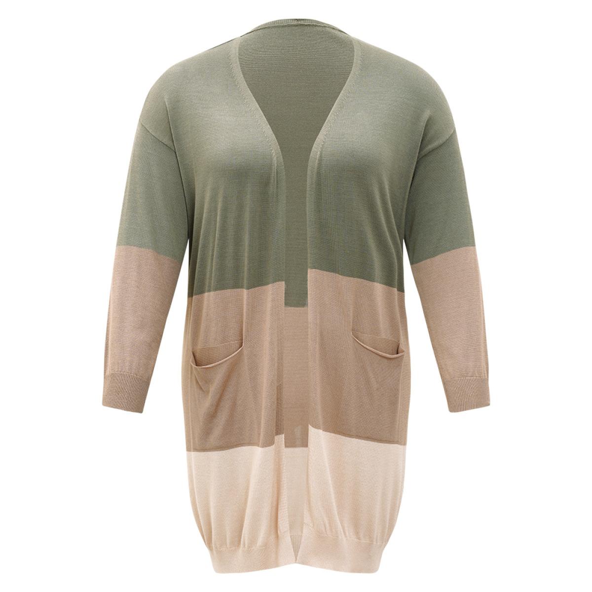 Plus Size Supersoft Essentials Colorblock Pocket Tunic Cardigan Sage Women Casual Loose Long Sleeve Everyday Cardigans BloomChic 14-16/1X Product Image