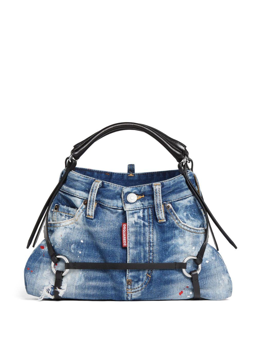 leather-trim denim tote bag Product Image