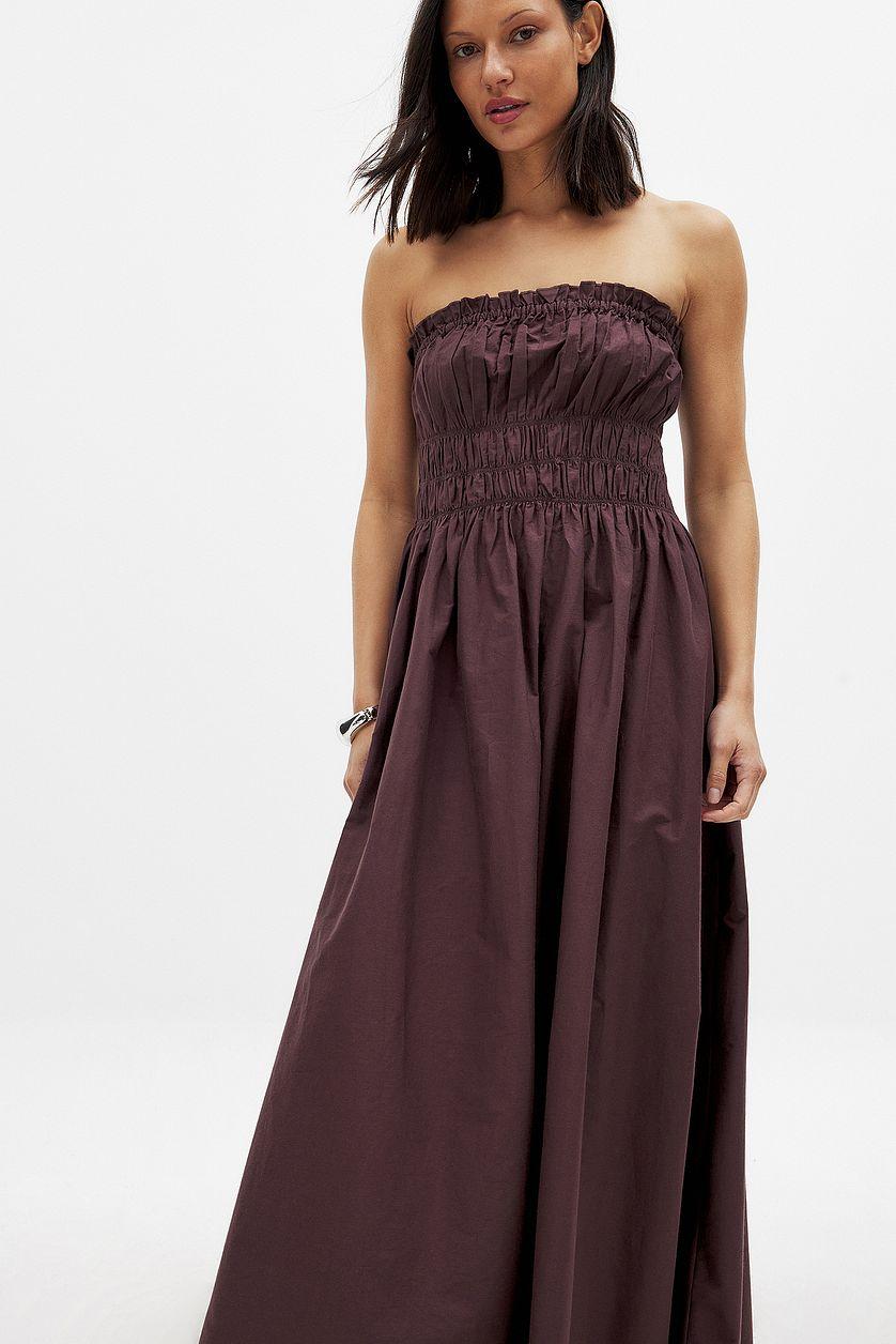 Cotton Bandeau Ruched Midi Dress Product Image