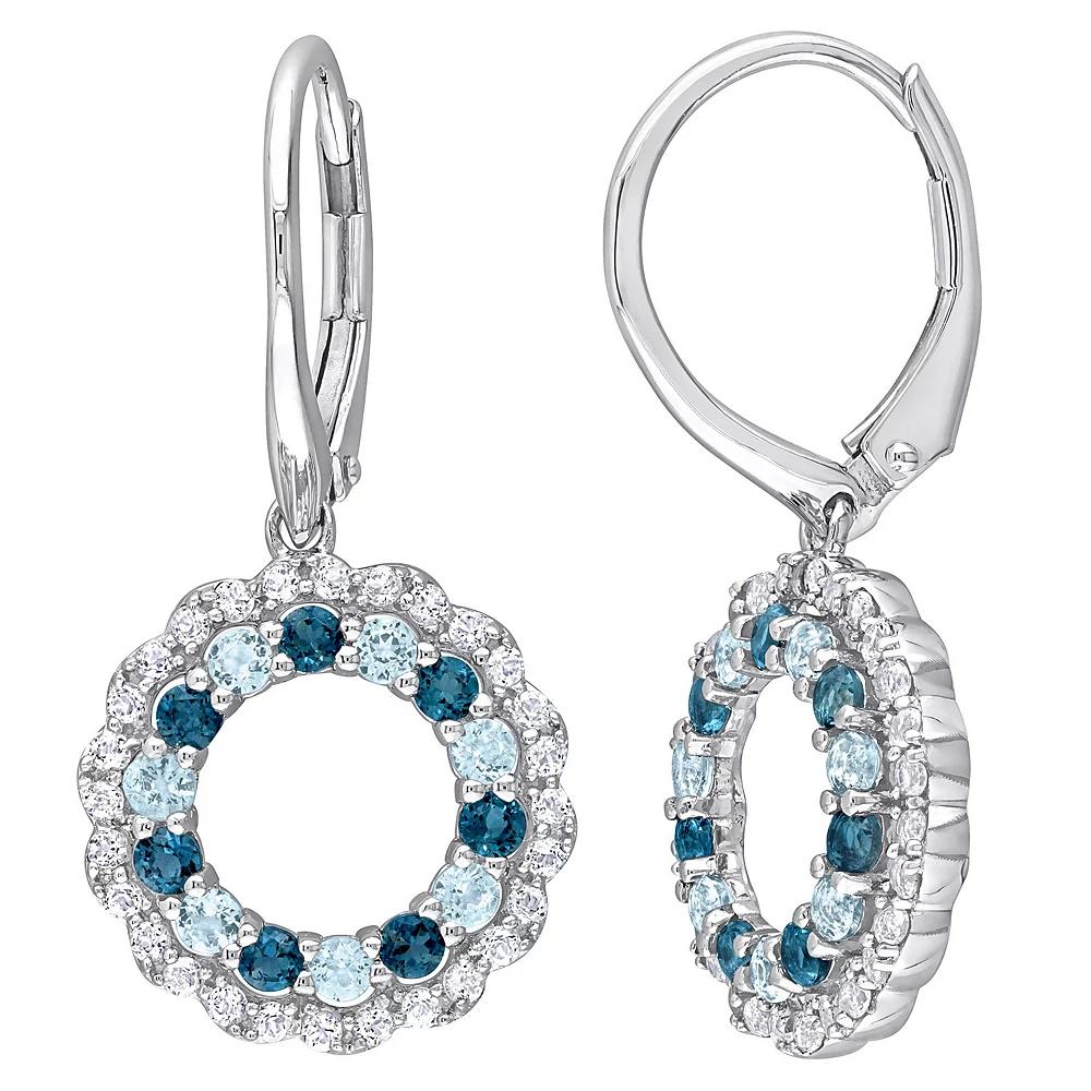 Stella Grace Sterling Silver Blue Topaz & White Topaz Circle Drop Leverback Earrings, Women's Product Image