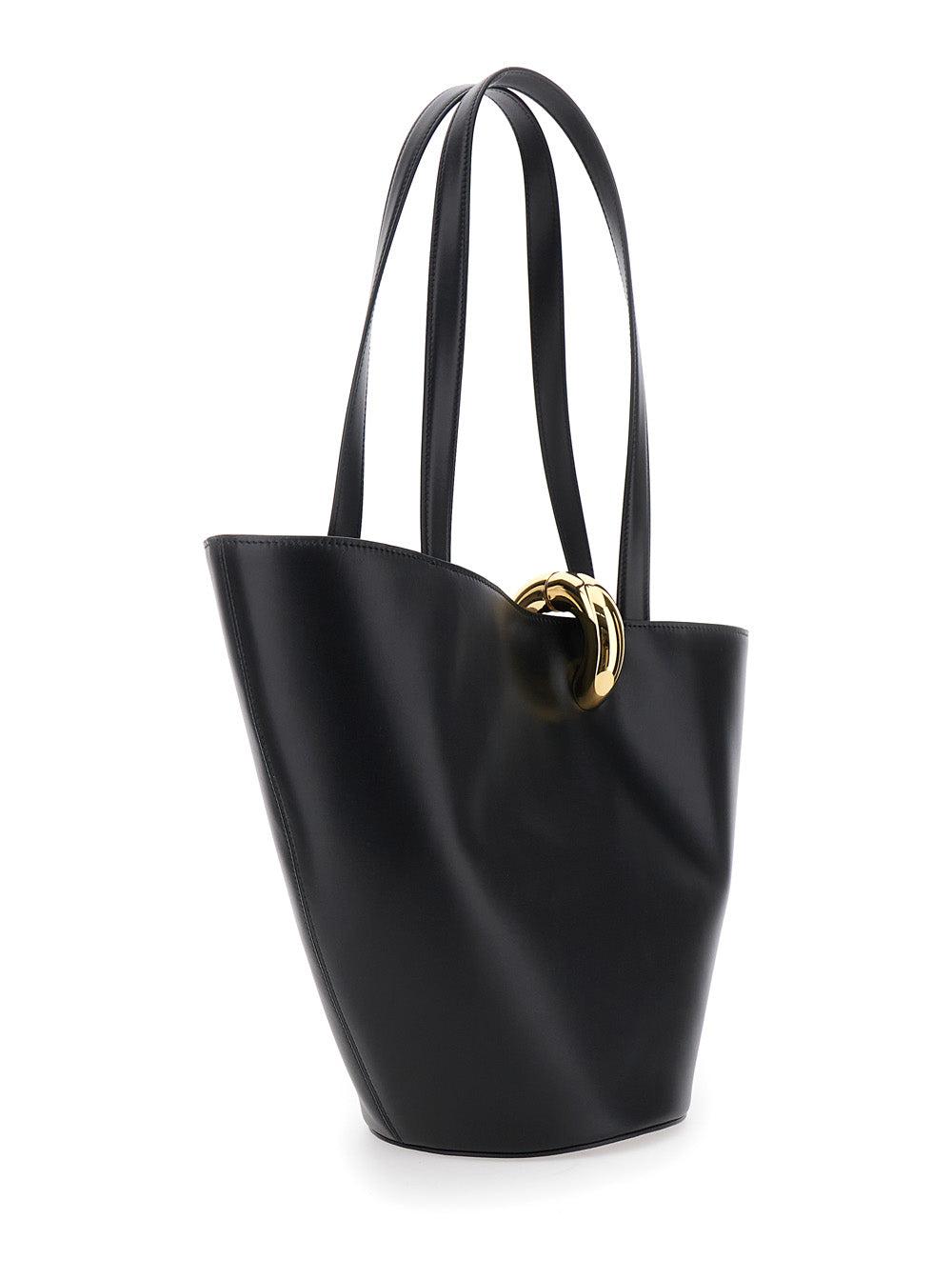 JACQUEMUS The Medium Bambola Asymmetric Leather Bucket Bag In Black 990 Product Image