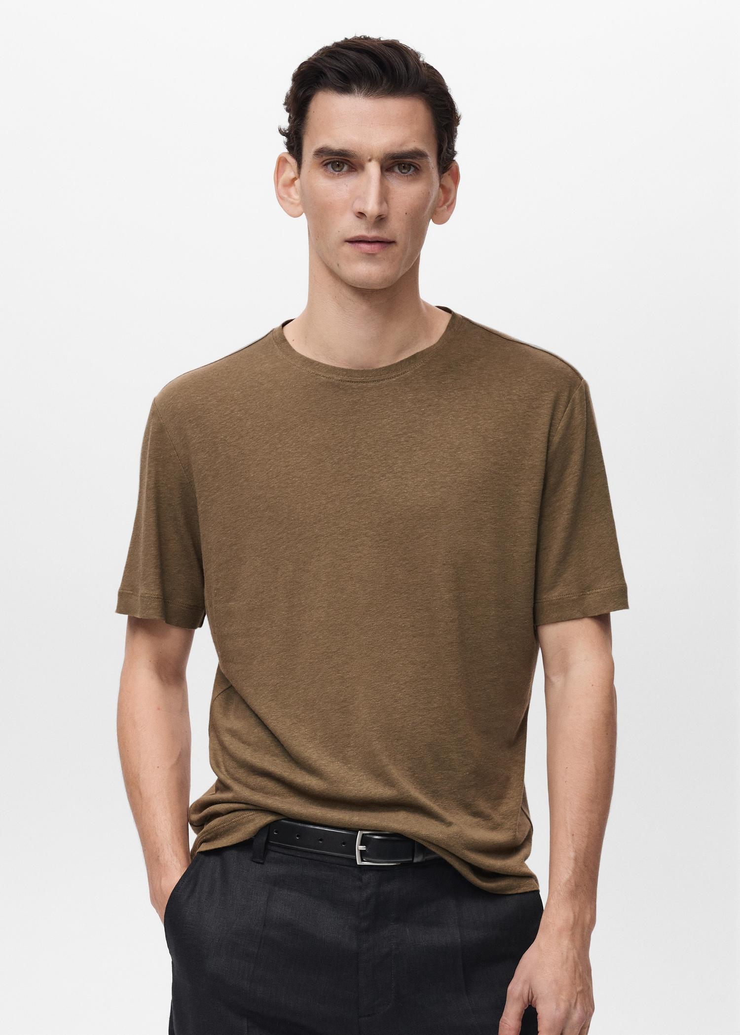 Linen slim-fit t-shirt - Men | MANGO USA Product Image