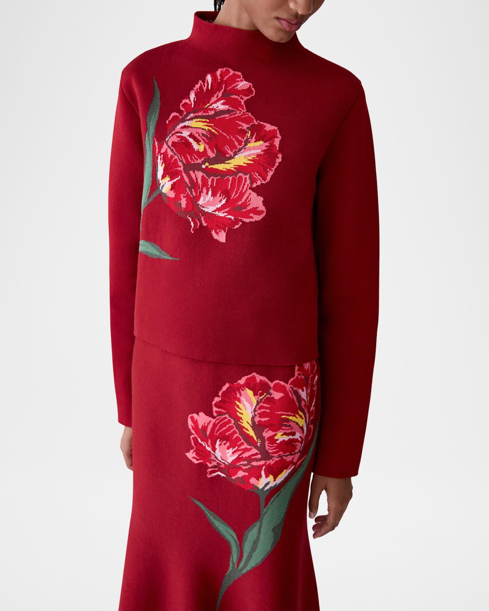 Intarsia-Knit Flower Funnel Sweater Product Image