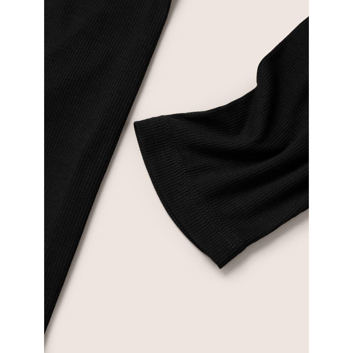 Plus Size Supersoft Essentials Cut Out Rib Knit Skinny T-shirt Black Women Office Plain Plain Keyhole Cut-Out Skinny Dailywear T-shirts BloomChic 14-16/1X Product Image