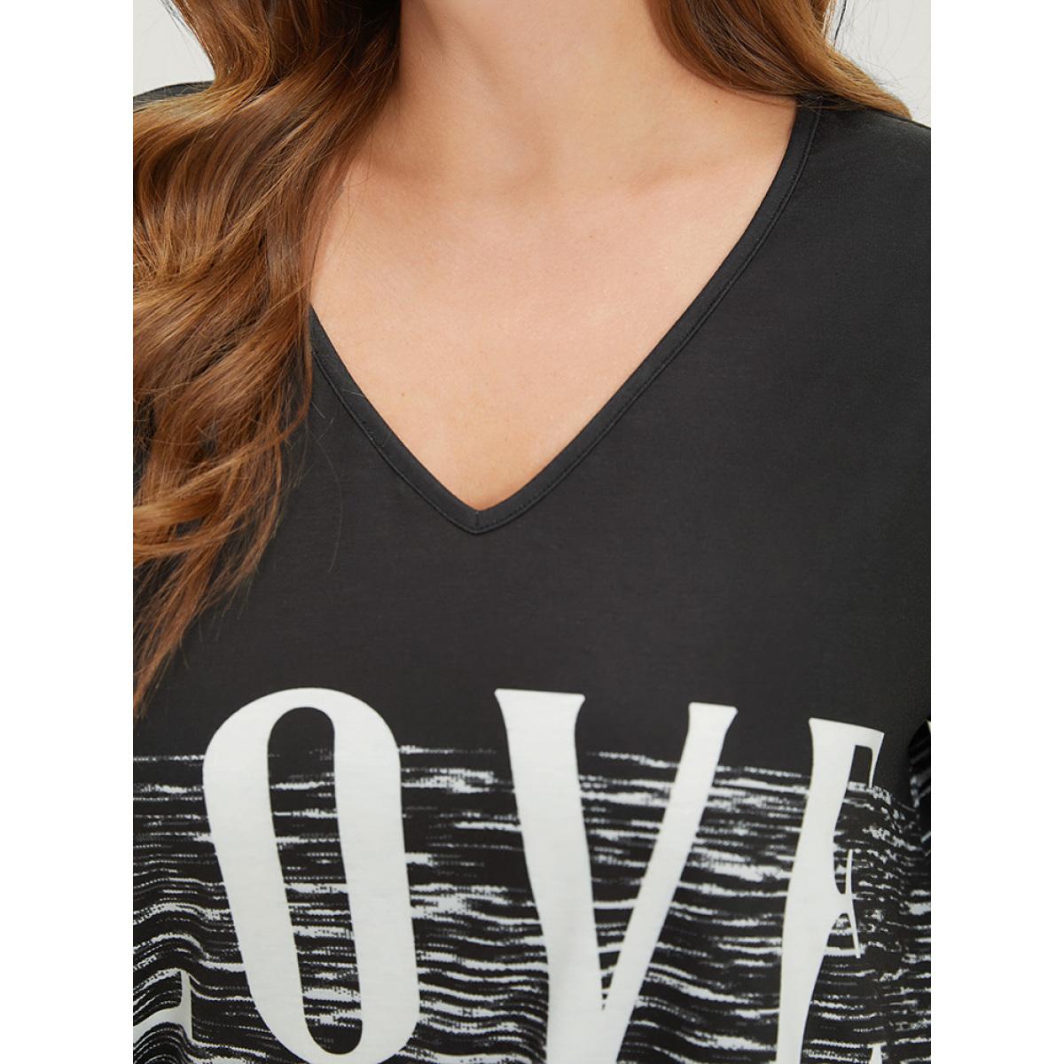 Plus Size Letter Print Colorblock Contrast Pocket V Neck Dress Black Women Casual Plain Curvy Knee Dress BloomChic 10/M Product Image