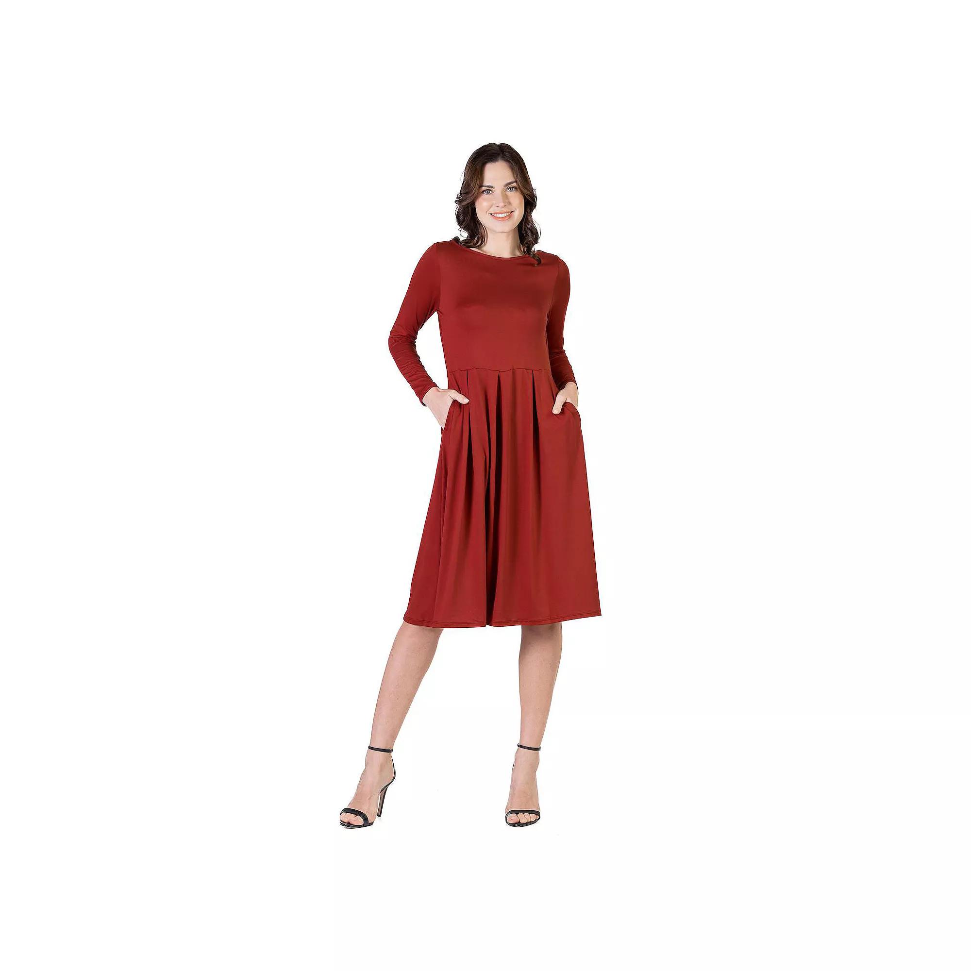 Women's 24Seven Comfort Apparel Fit & Flare Midi Dress,  Product Image
