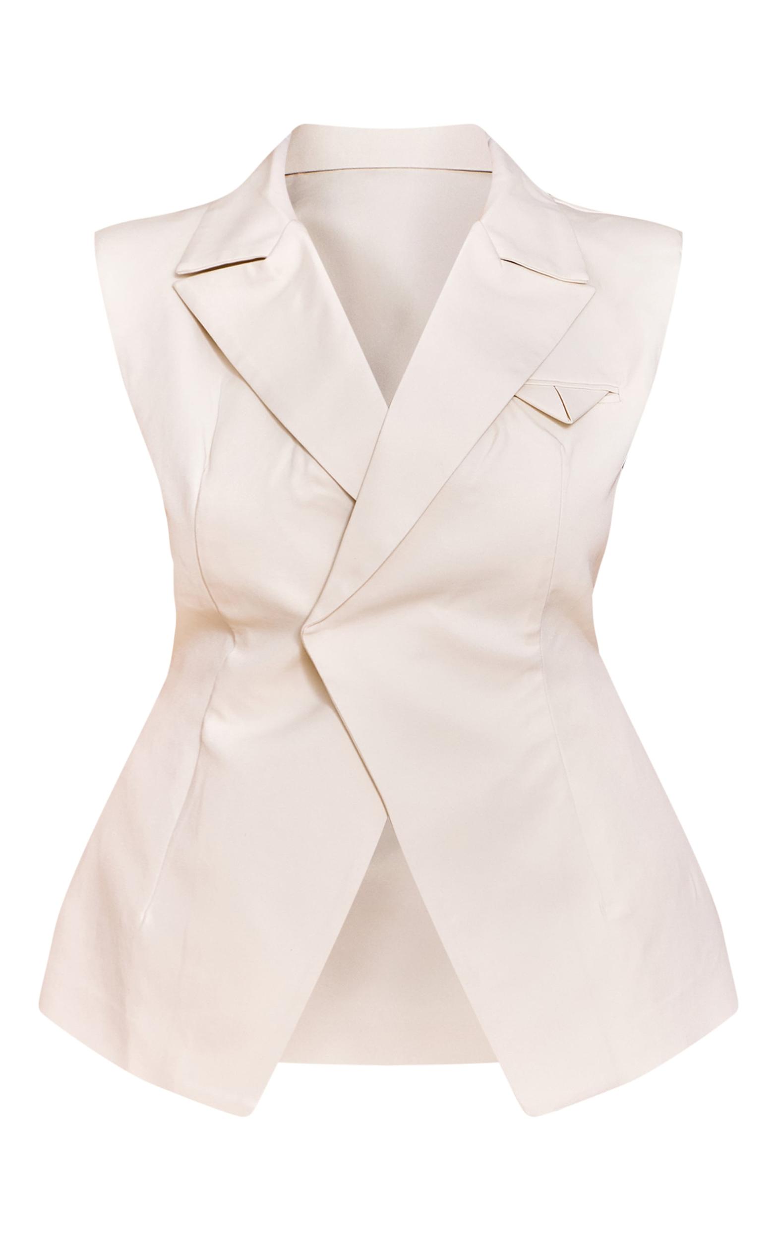 Shape Cream Tailored Asym Cross Over Sleevless Adjustable Waist Blazer Product Image