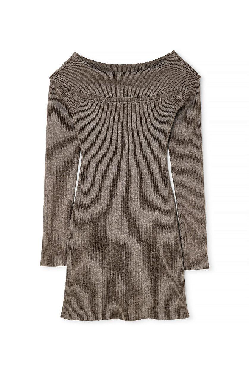 Folded Offshoulder Knitted Mini Dress Product Image