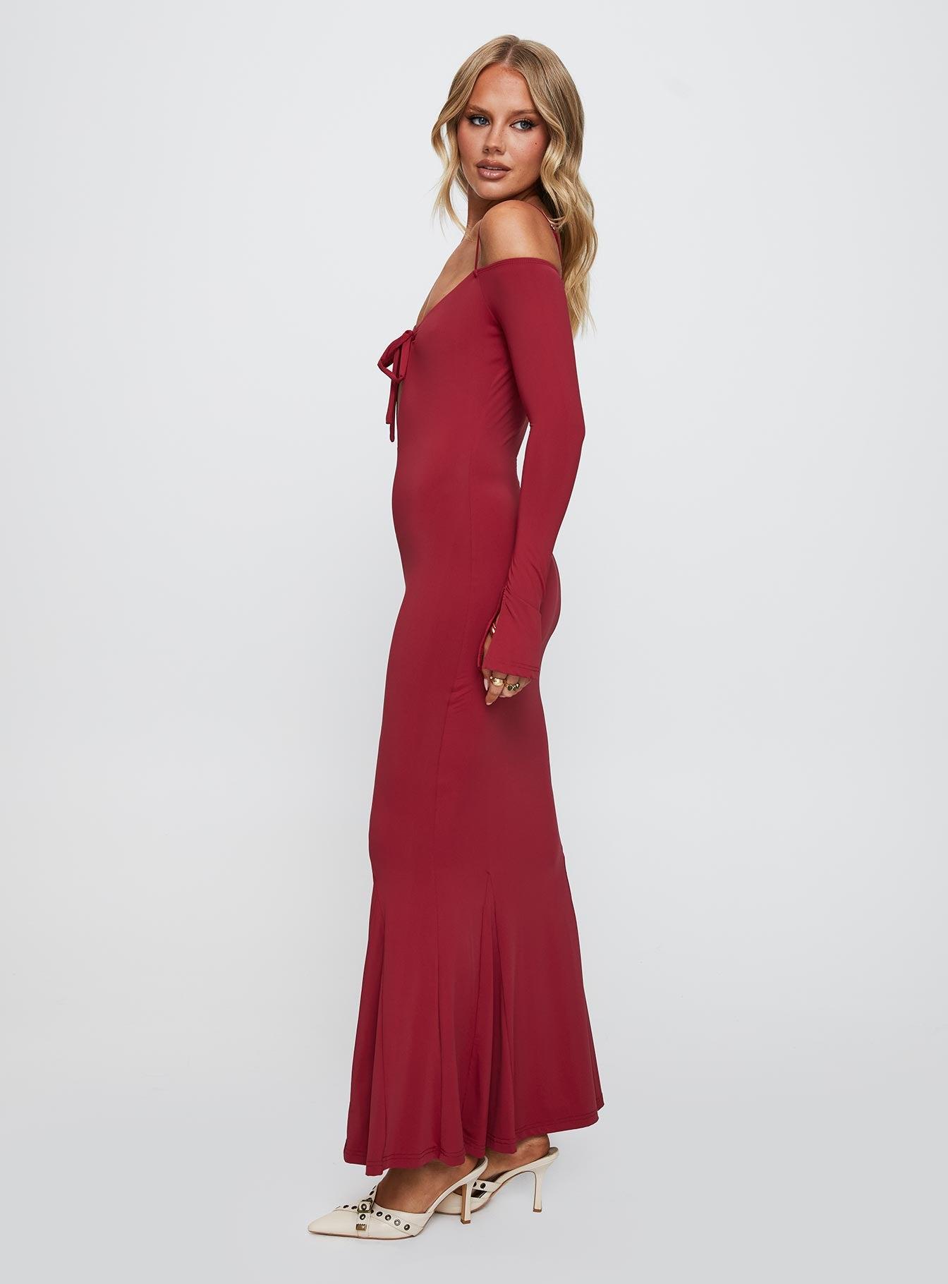 Lucillea Long Sleeve Maxi Dress Red Product Image
