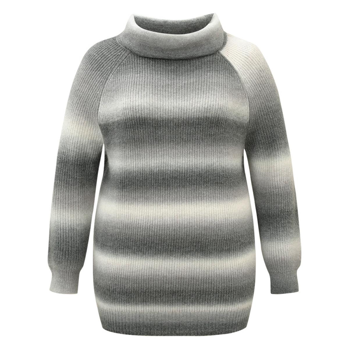 Plus Size Turtleneck Ombre Heather Raglan Sleeve Pullover Gray Women Casual Loose Long Sleeve Turtleneck Dailywear Pullovers BloomChic 14-16/1X Product Image