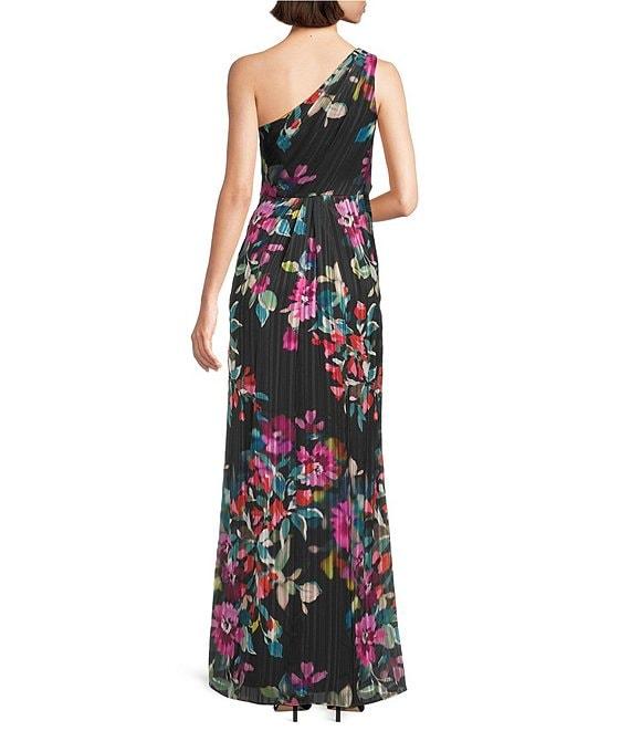 Adrianna Papell Chiffon One Shoulder Floral Print Sheath Gown Product Image