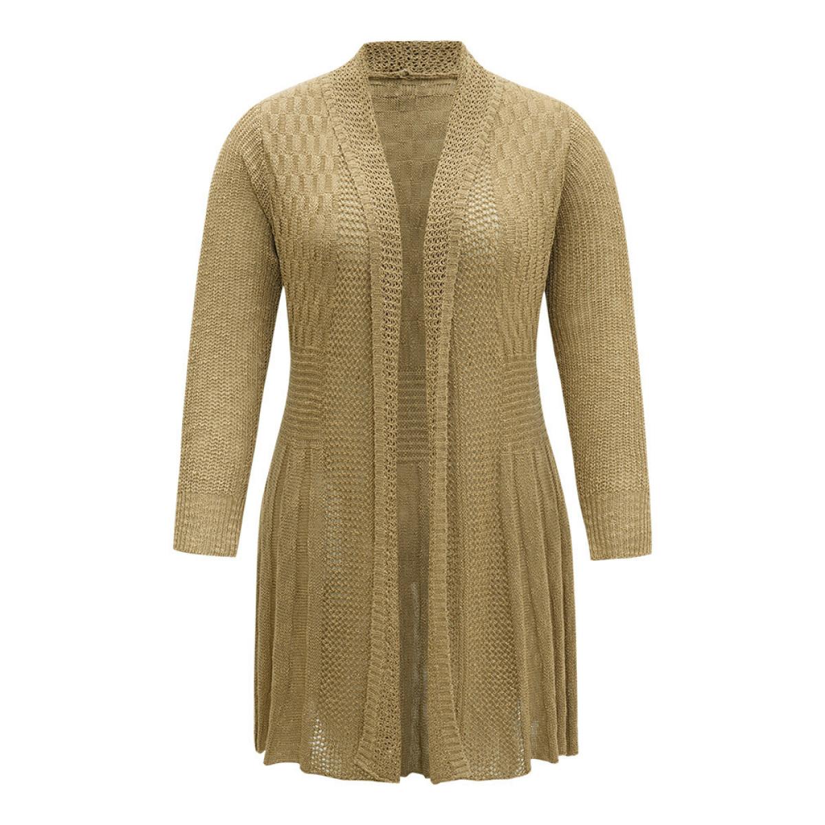 Plus Size Lapel Collar Open Front Tunic Drape Cardigan Bronze Women Casual Loose Long Sleeve Dailywear Cardigans BloomChic 18-20/2X Product Image