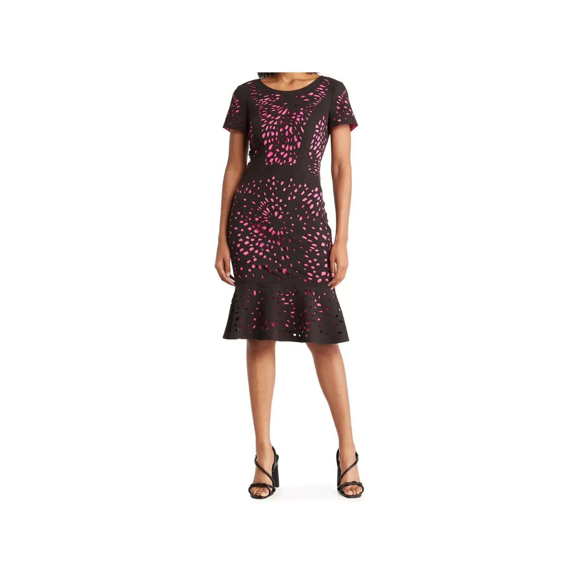 Women's Focus By Shani Flouncy Cutout Overlay Dress, Size: 2, Black Pink Product Image